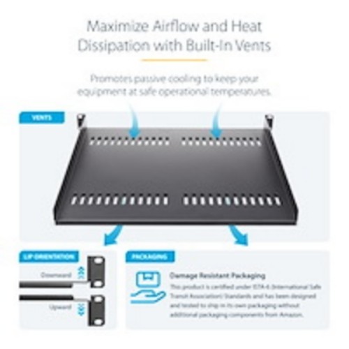 StarTech.com 1U 19in Adjustable Vented Rack Mount Shelf - Heavy Duty Fixed