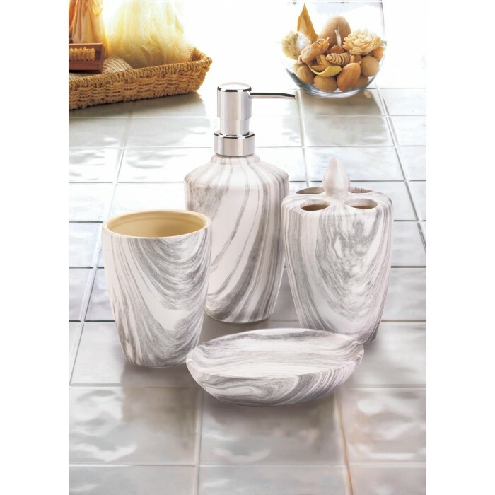 4-pc. Porcelain Printed Gray Marble Finish Bath Accessory Set