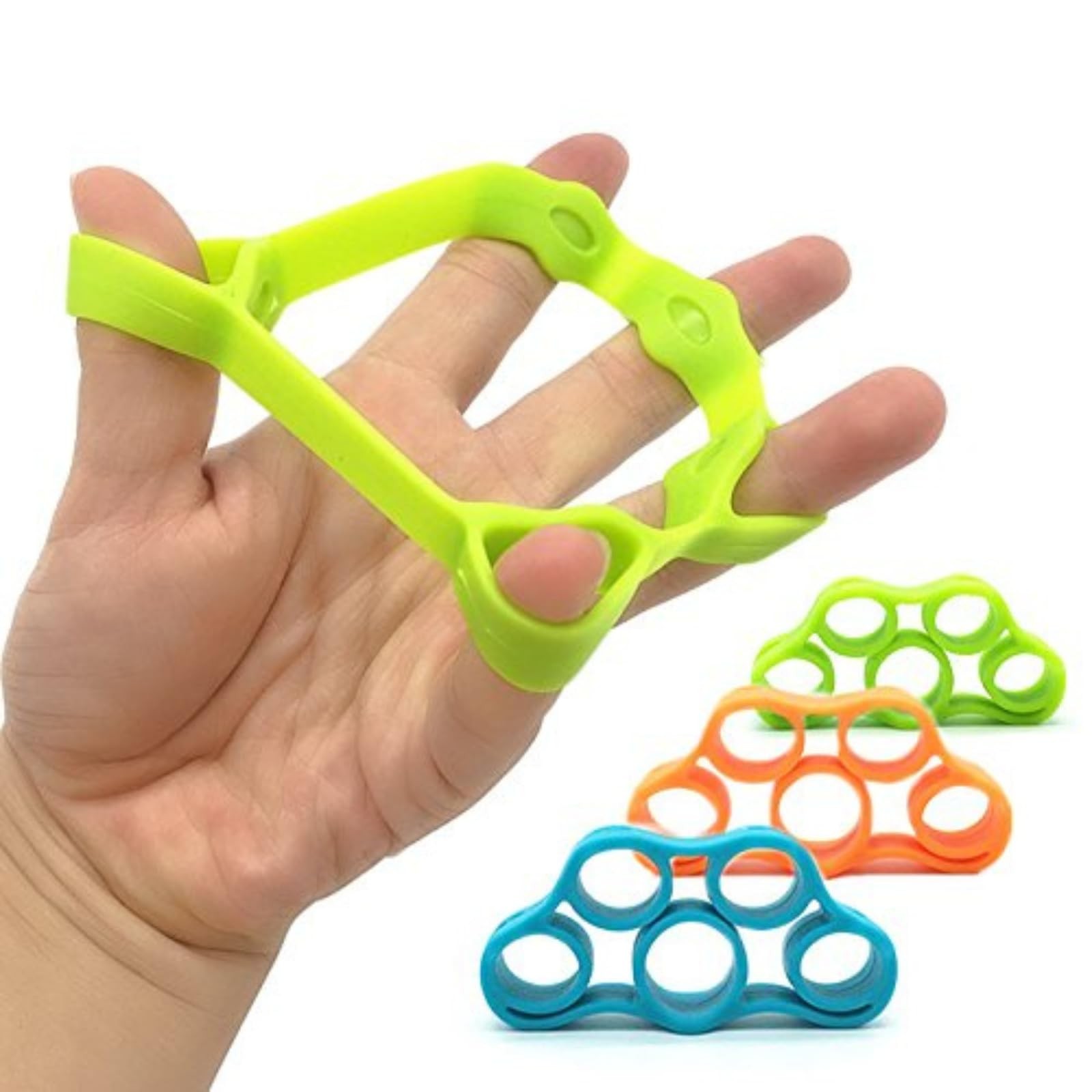 NuRich Finger Stretcher Bands 3 Pack Hand Forearm Exerciser Large, Cobalt