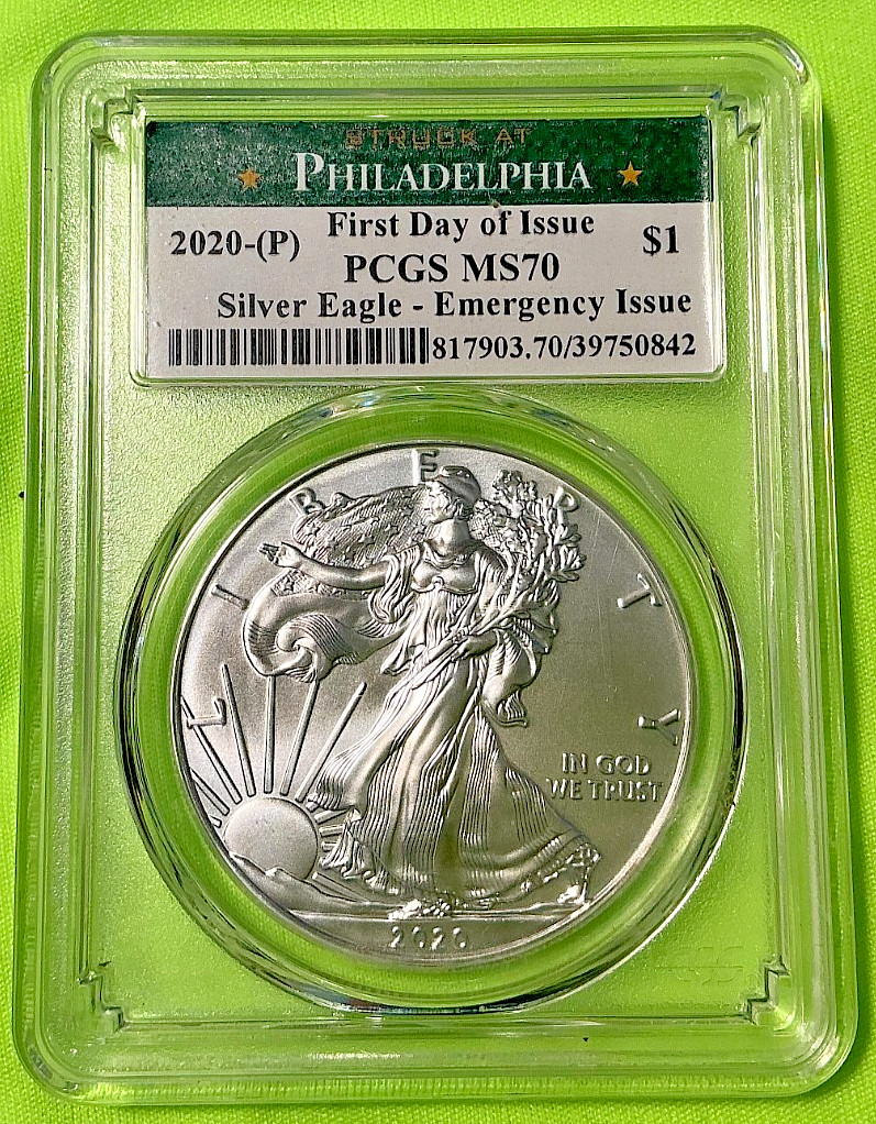 2020-(P) $1 Silver Eagle PCGS MS70 First Day of Issue - Philadelphia Emergency