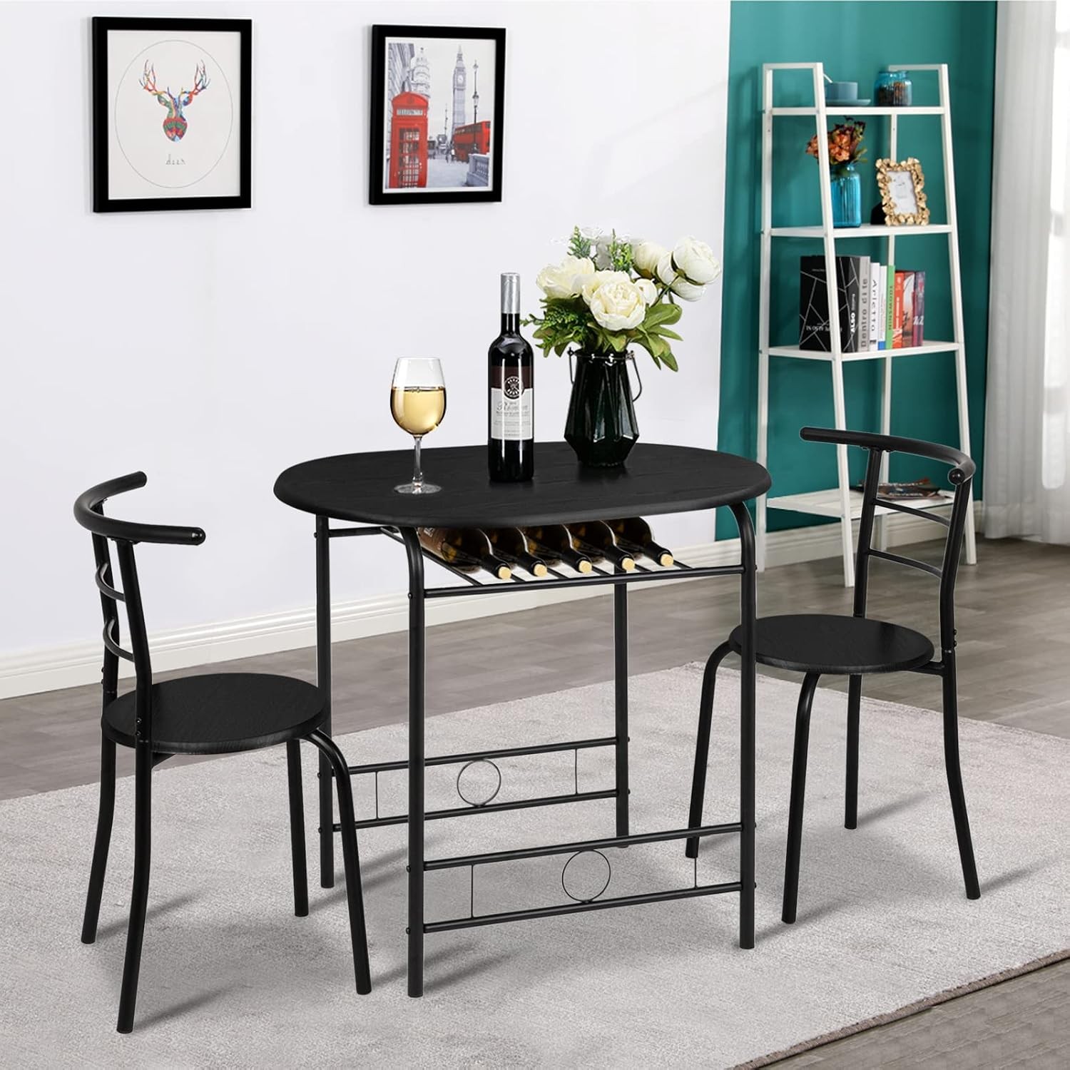 3 Piece Dining Set Small Kitchen Table Set for 2 Breakfast Table Set
