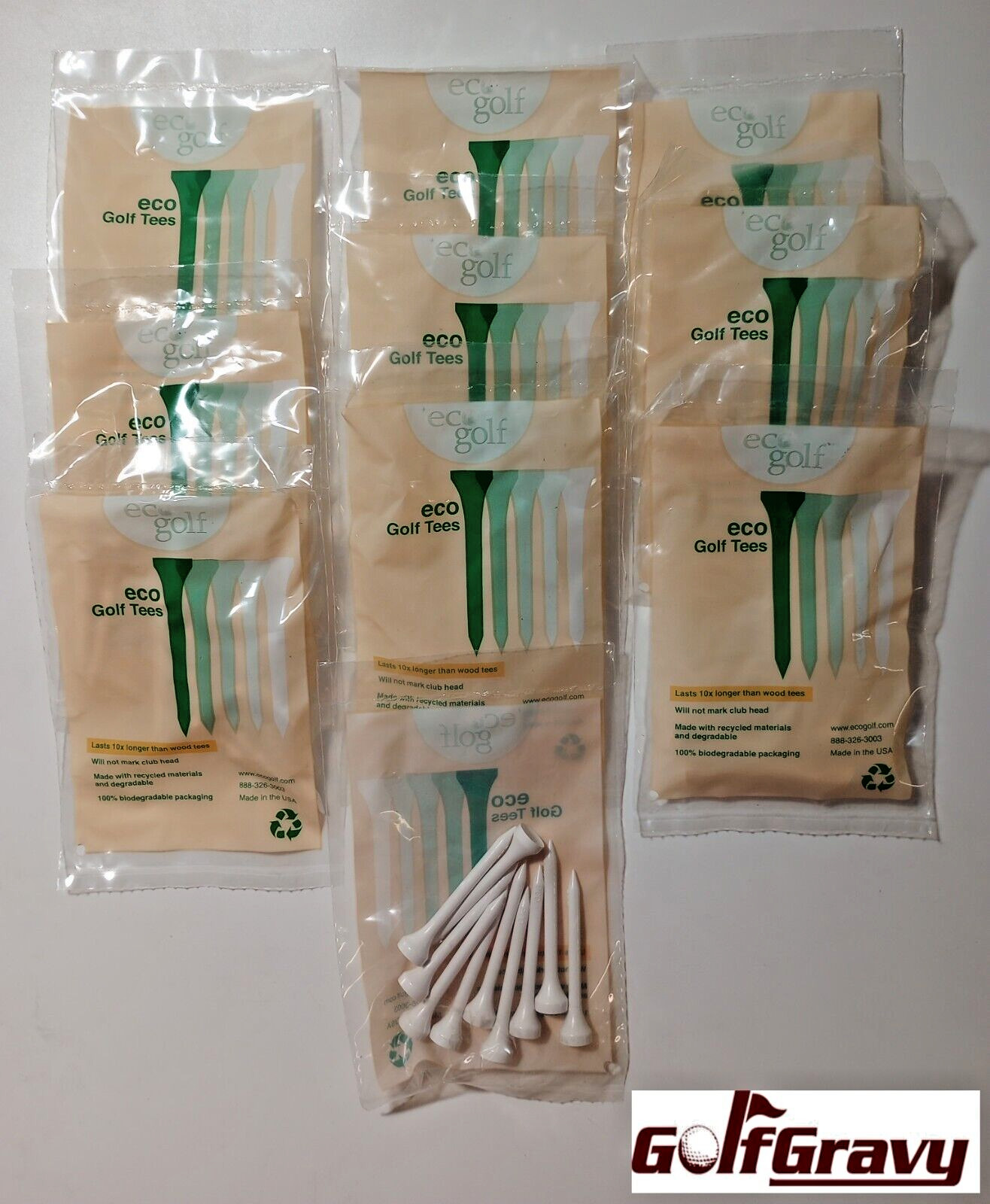 Lot Bulk of 100 Eco Golf Tees - 10 Pack Bags 2 1/4 " (57mm) BUY MORE & SAVE