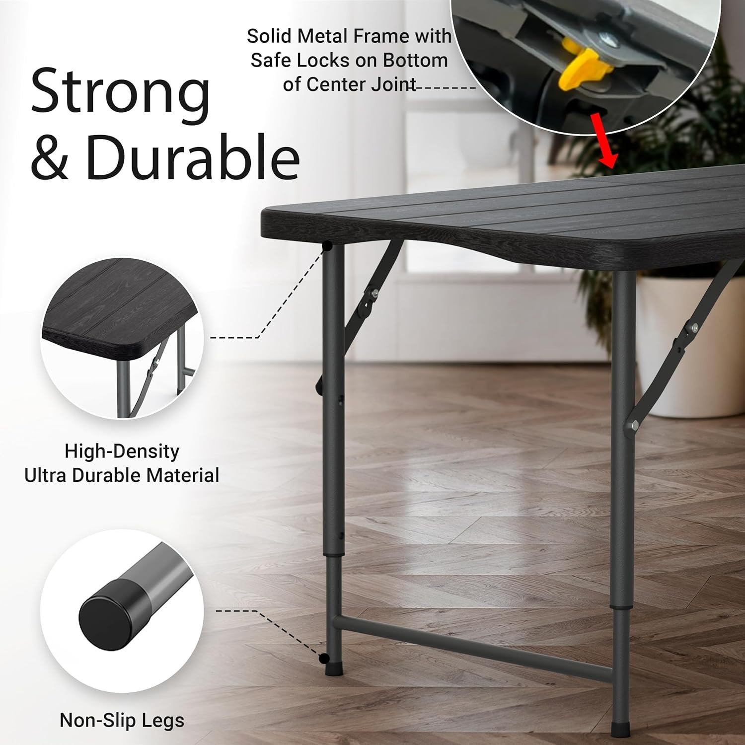 4FT Folding Table Adjustable Height with Built-In Handle, Heavy Duty Portable