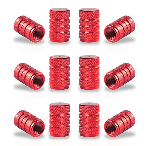 SINGARO 12PCS Tire Valve Stem Caps, Car Exterior Accessories, Aluminum Red