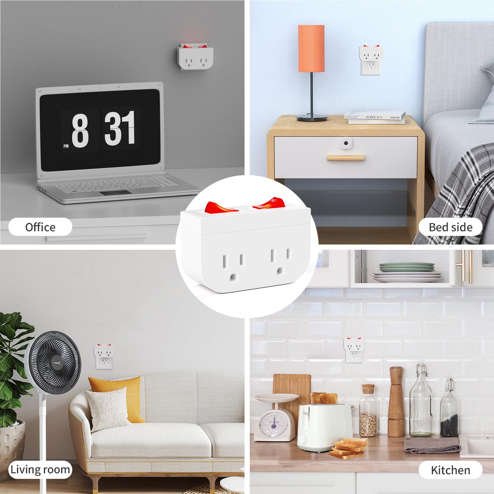 3Pack - Grounded Outlet with Double On Off Switch, Two Port Electrical Outlet...