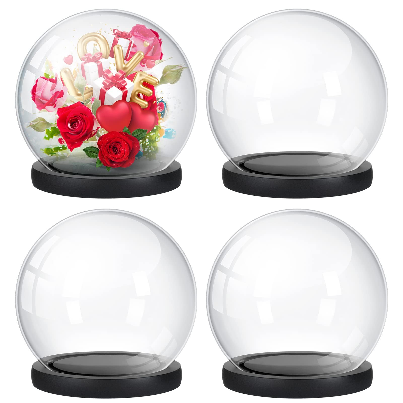 Tuanse 4 Pieces Glass Dome Display Showcase Globe and Black