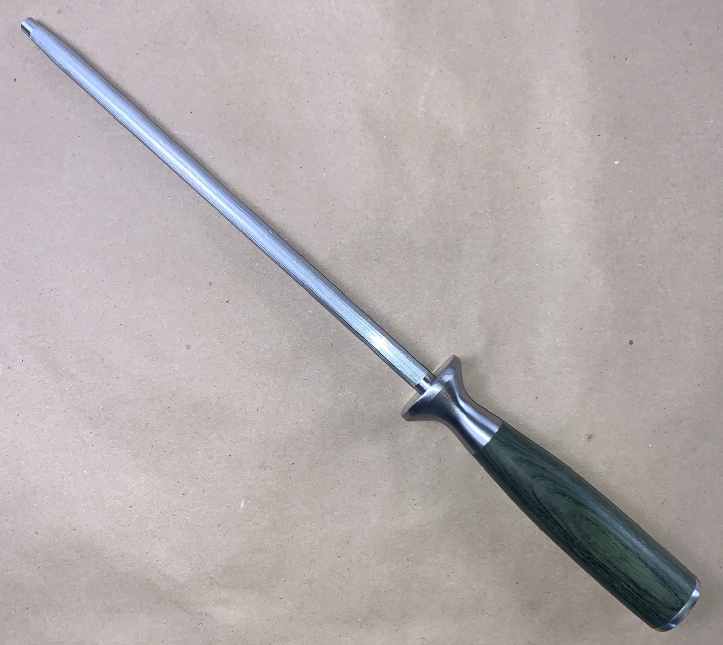 Hexclad 9-In Honing Rod Carbon Steel Rod Green Pakkawood Handle