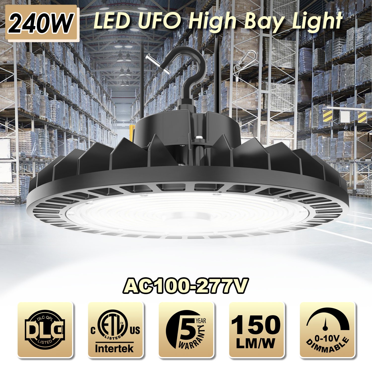 240W UFO Led High Bay Light Commercial Warehouse Led Shop Lighting 5000K 36000lm