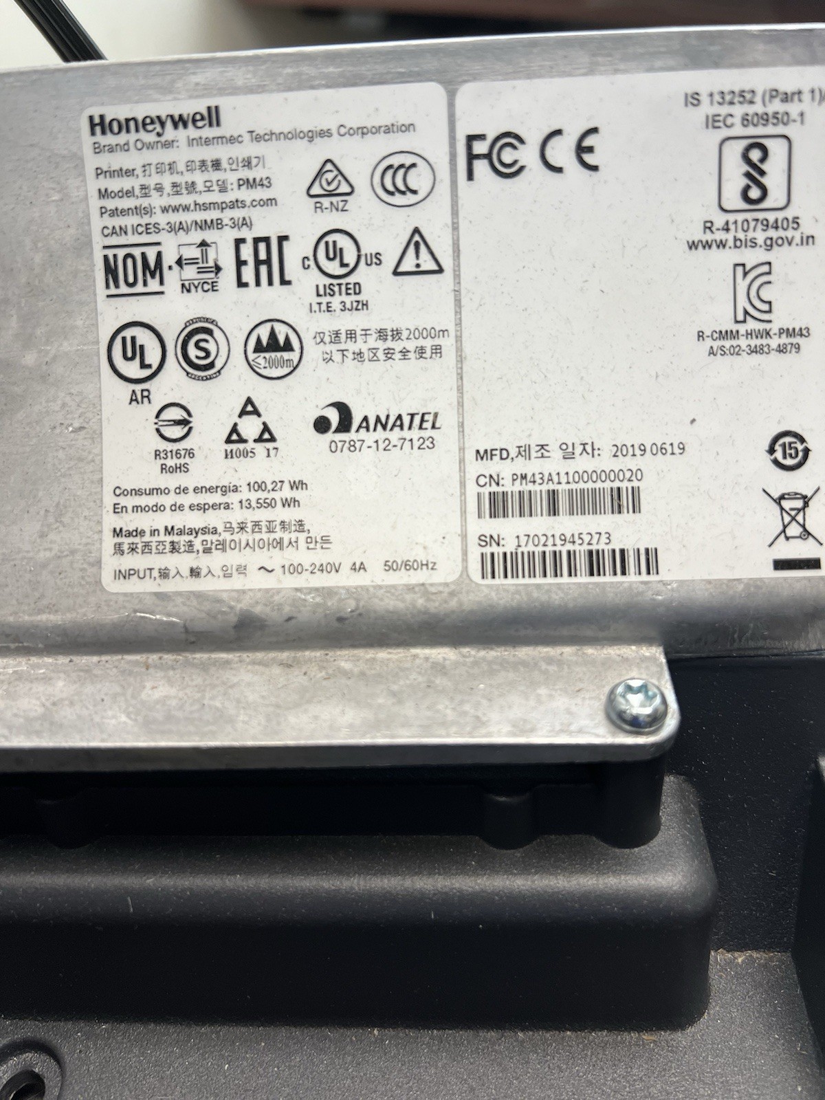 Honeywell Intermec PM43 203DPI Barcode Label Printer, PM43A1100000020