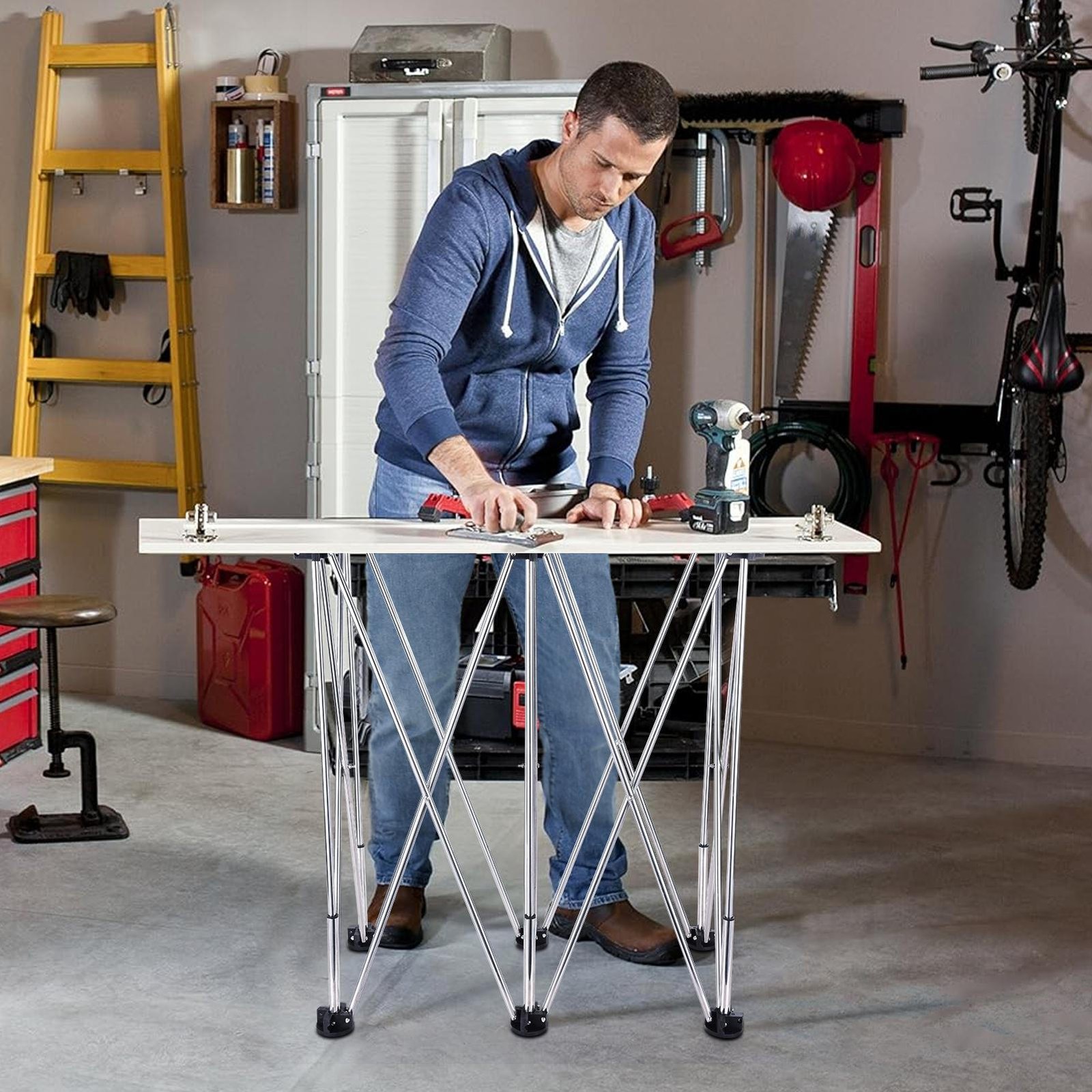 44*23in Portable Work Station with Storage Bag, Foldable Work Bench Table Silver