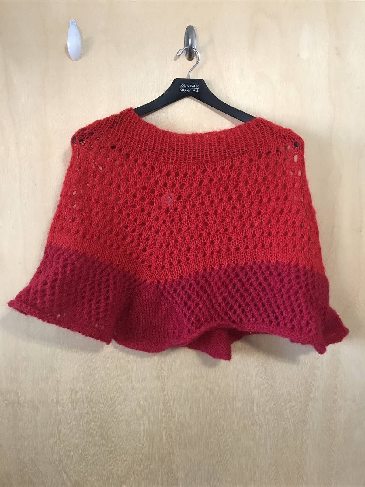 Designer Poncho Wrap Handmade Knit Lace Mohair Wool Red Retro Couture OOAK USA