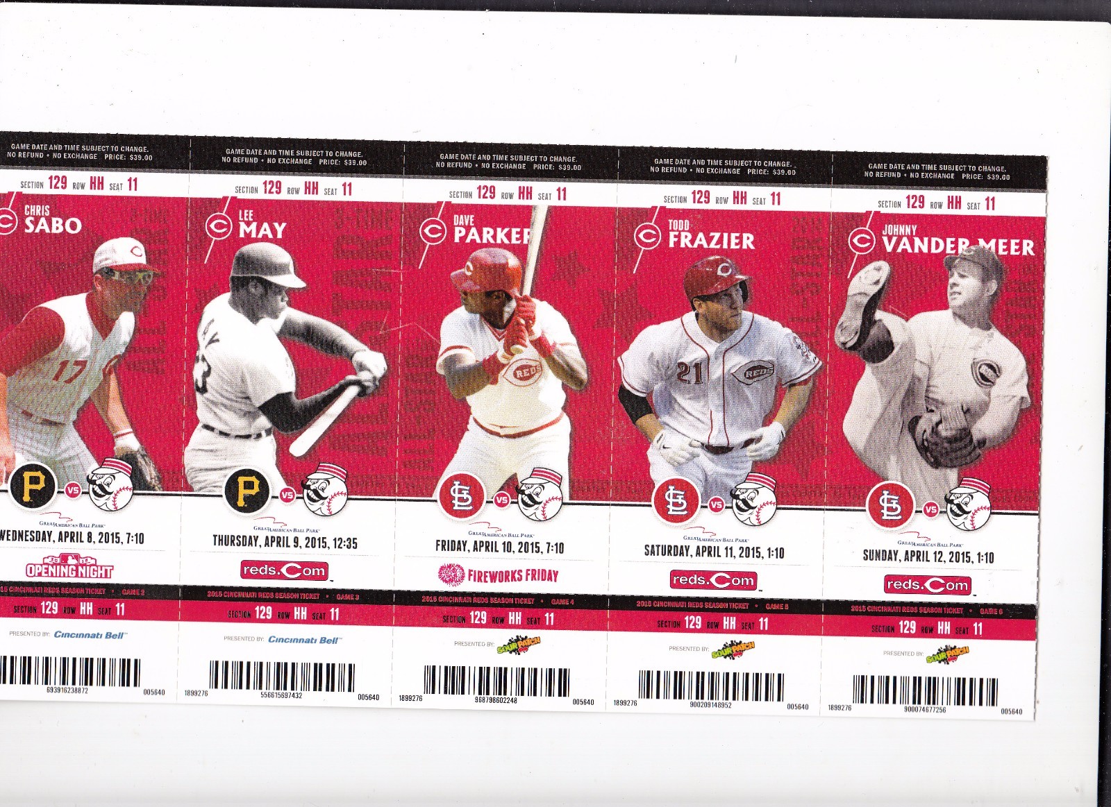 2015 CINCINNATI REDS PICK YOUR GAME 1st half TICKET STUB ALL STAR SEASON CUETO