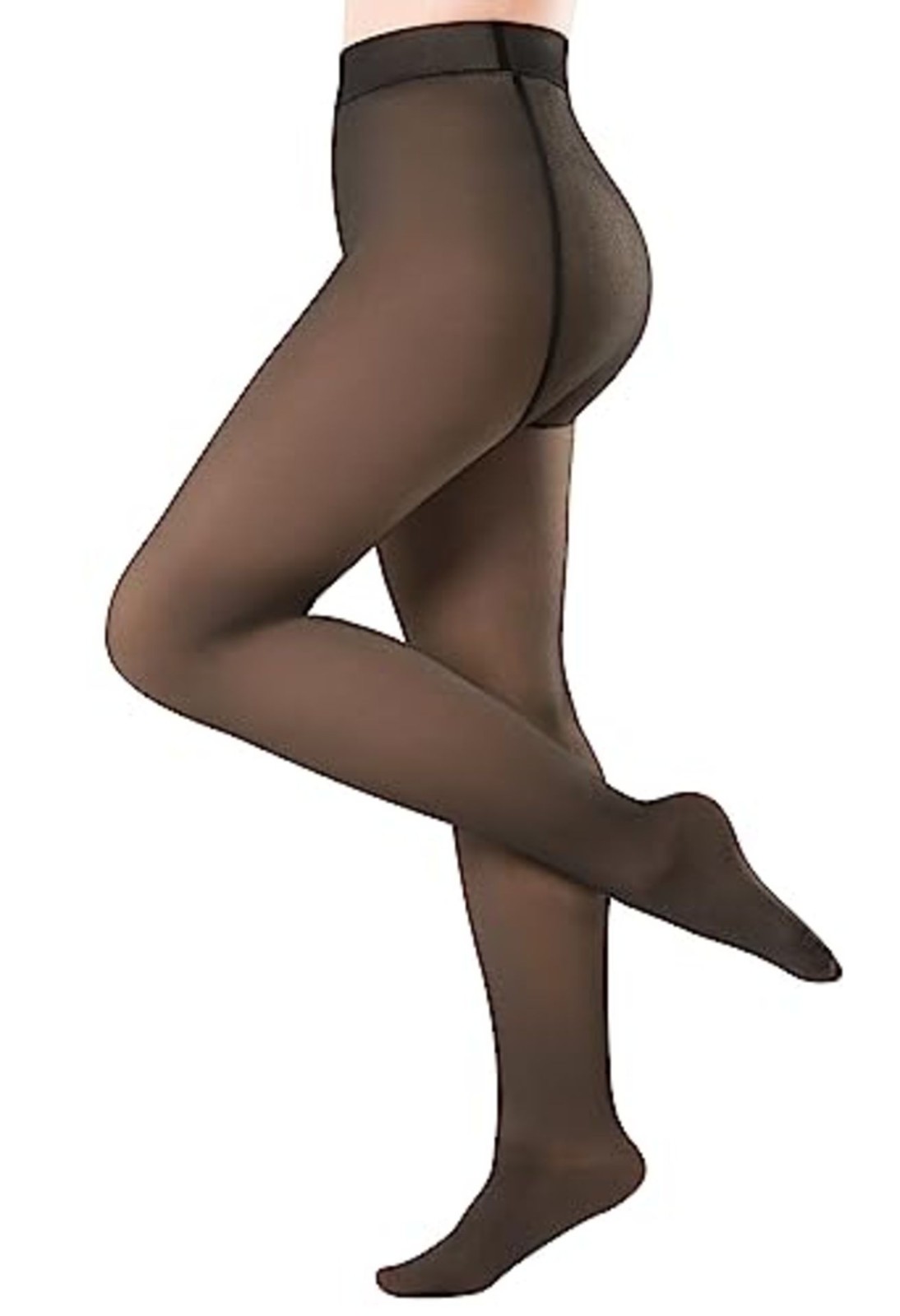 Warm Fleeced tights - Brown - Sheer effect - Size S/M & L