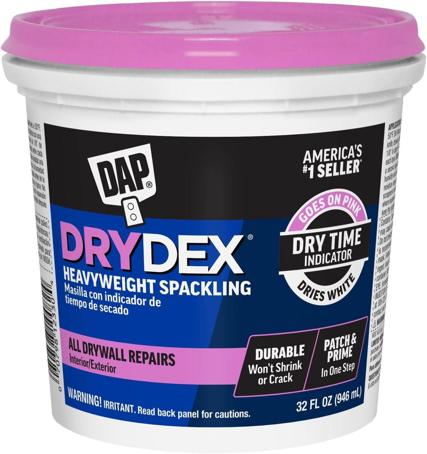 1 Qt DryDex Spackling Paste - Quick-Drying, No Priming for Interior/Exterior Use
