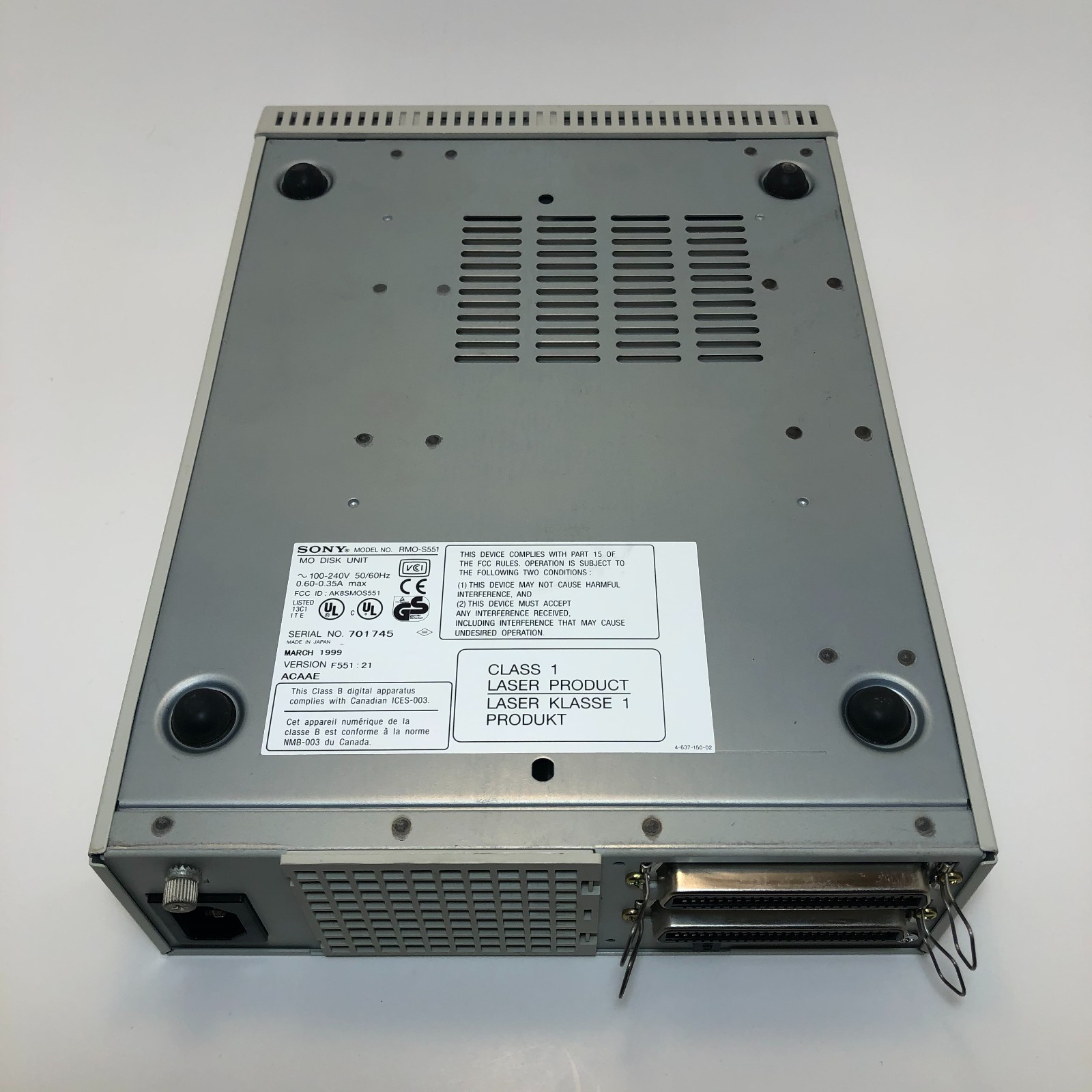 Sony RMO-S551 External MO Disk Drive Unit SCSI Untested (For Parts)
