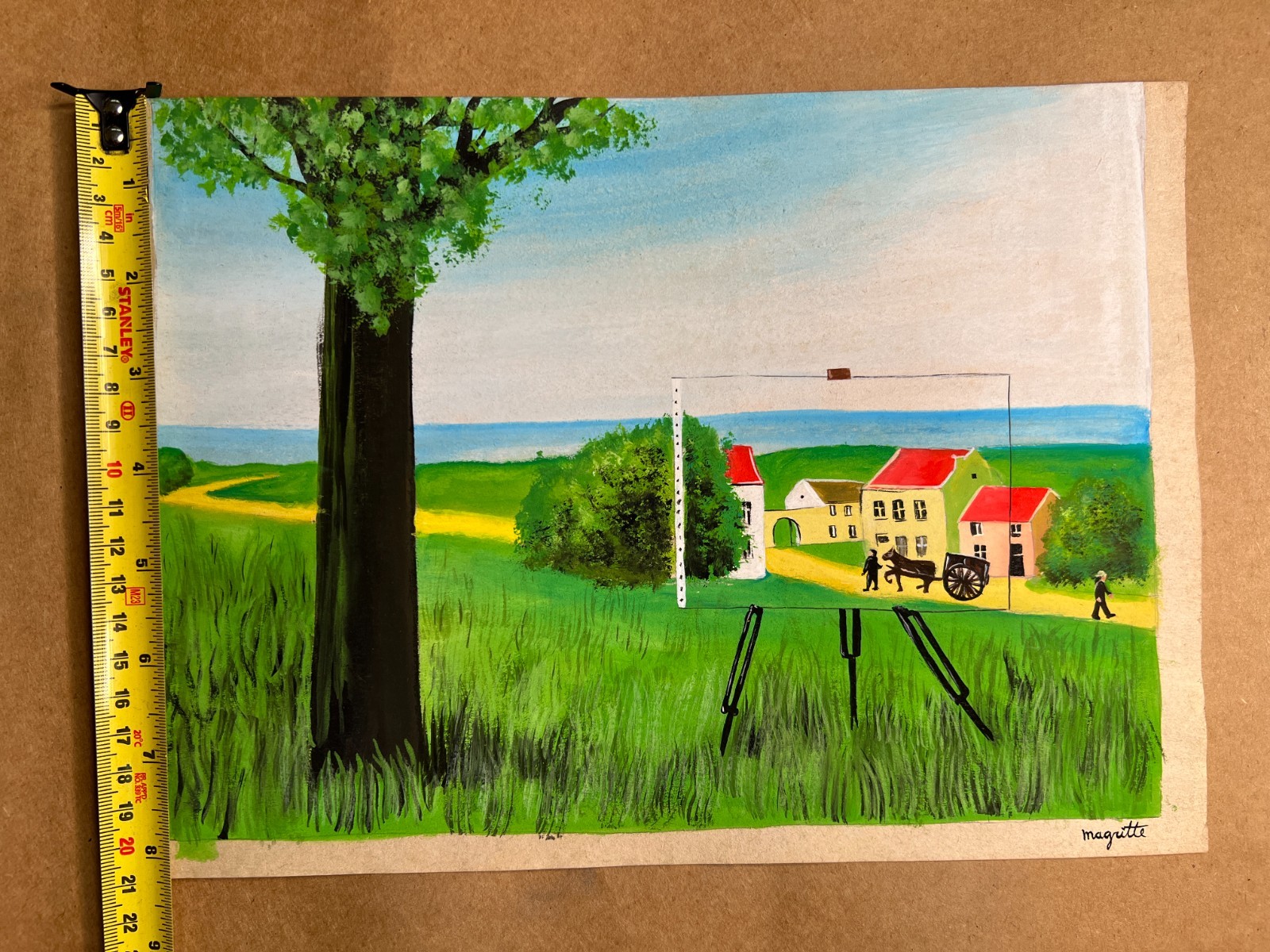 Rene Magritte (Handmade) Drawing On old Paper Signed & Stamped Mixed Media