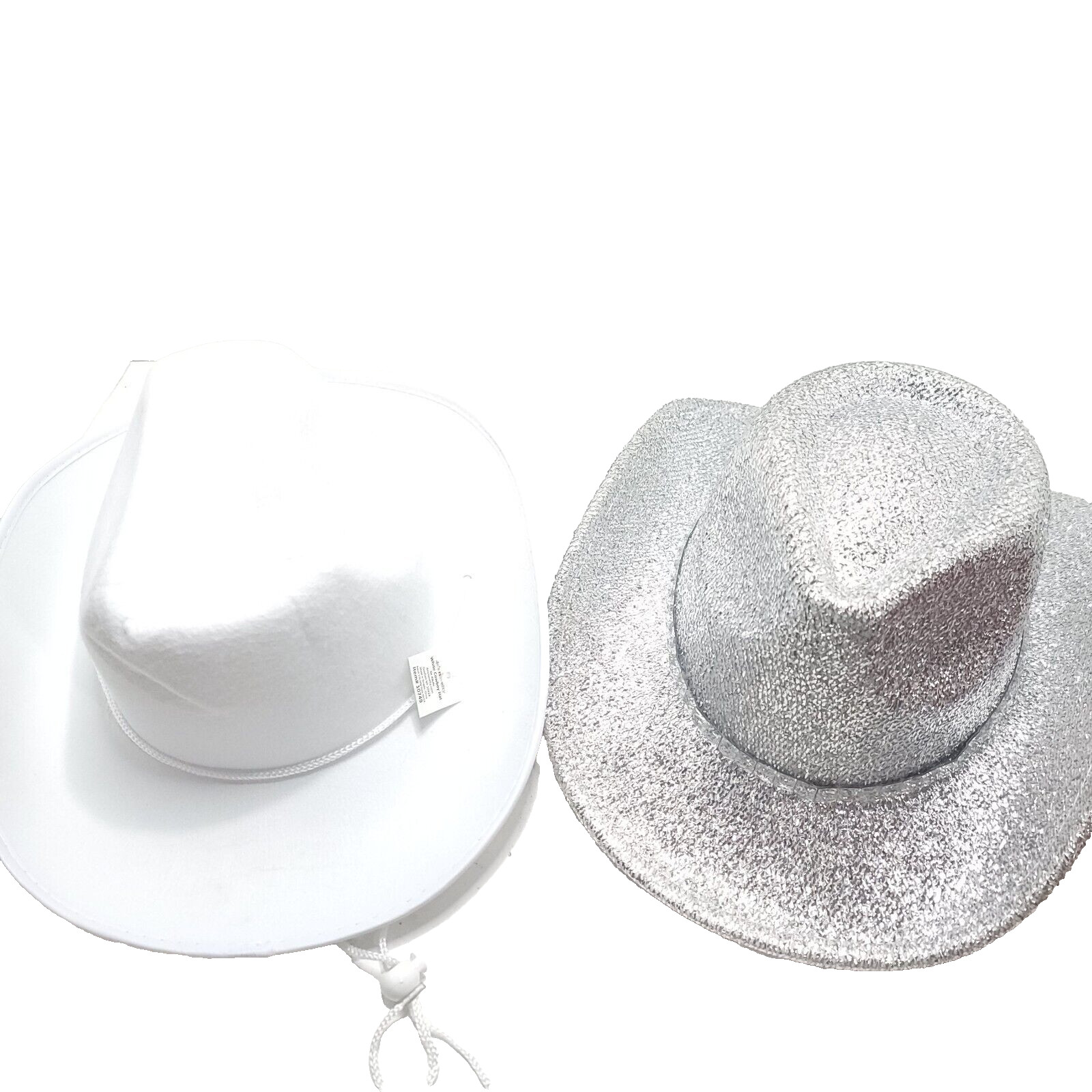 2PK Plain White Adult Cowboy Hat and Silver Mirrored Adult Cowboy Hat Polyester