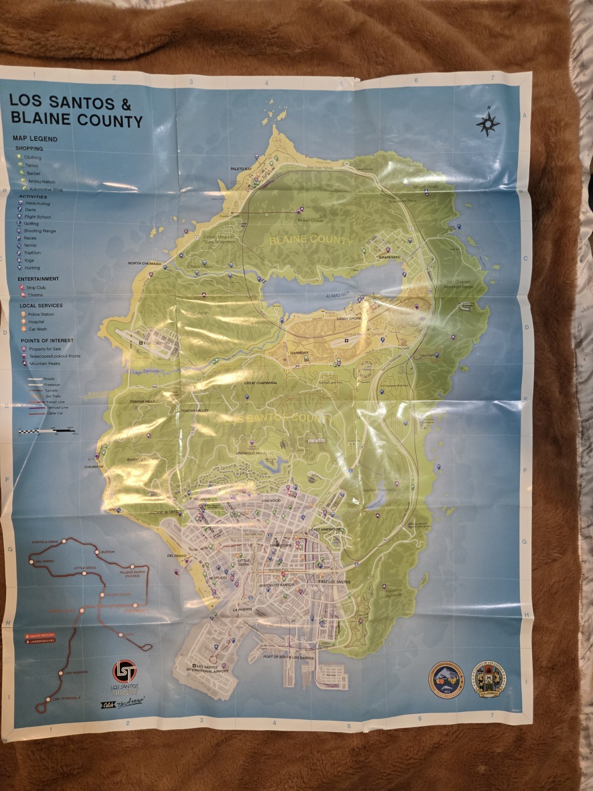 Grand Theft Auto V Los Santos & Blaine County Map Poster 21x27 Inch Rockstar GTA