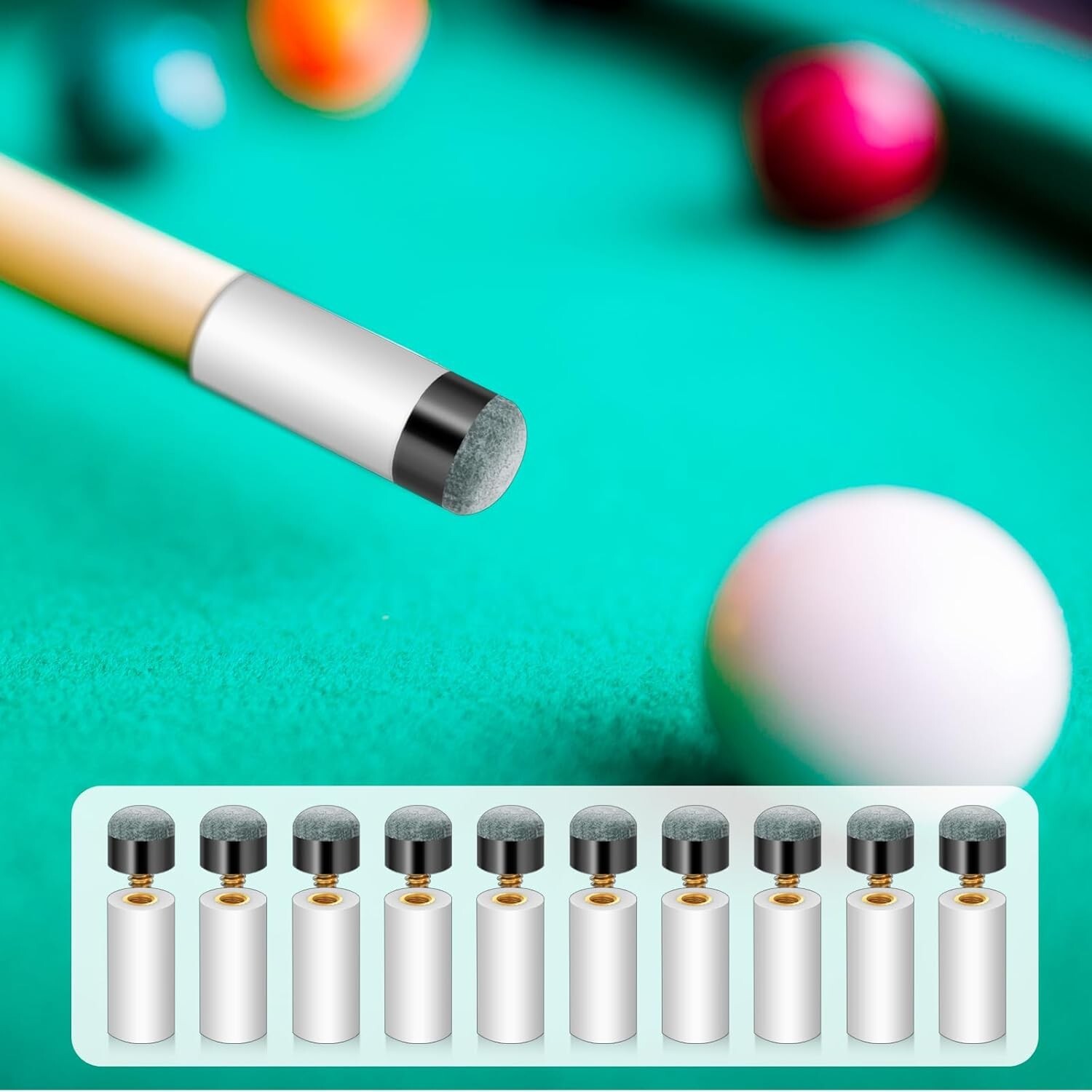 10 Sets Screw on Pool Cue Tips Replacement Billiard Cue Tips with White Pool