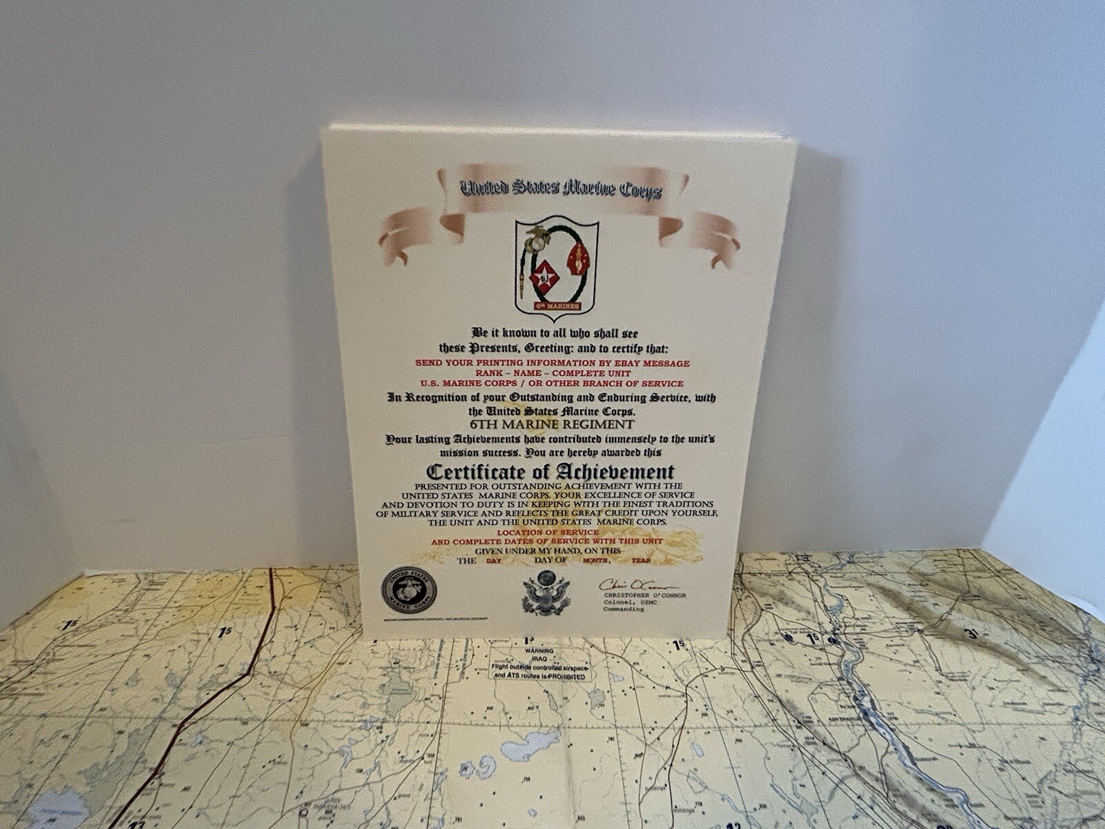 U.S.M.C. / 6TH MARINE REGIMENT - CERTIFICATE OF ACHIEVEMENT