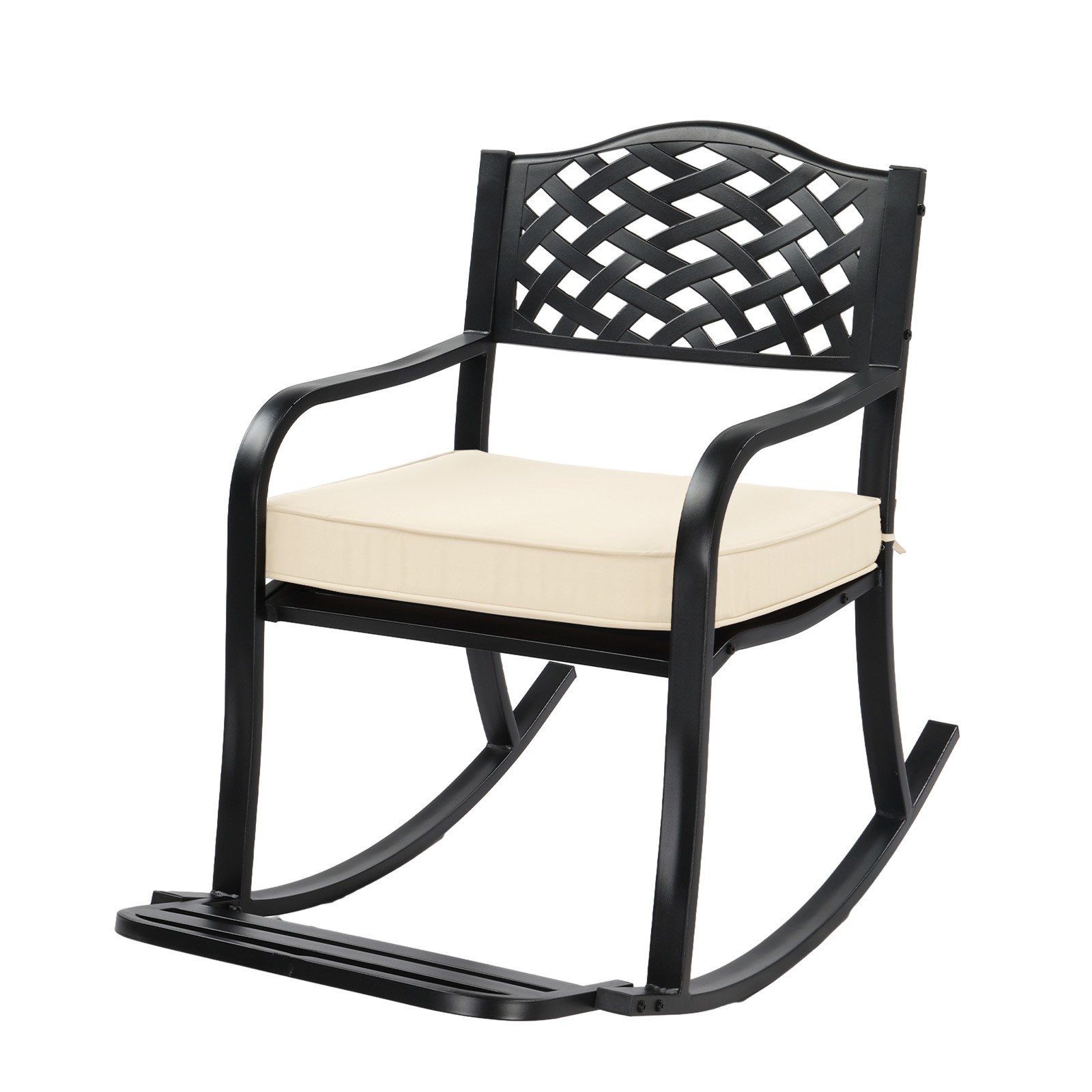 Metal Outdoor Rocking Chair w/ Cushion & Footrest, Weatherproof Patio Bench
