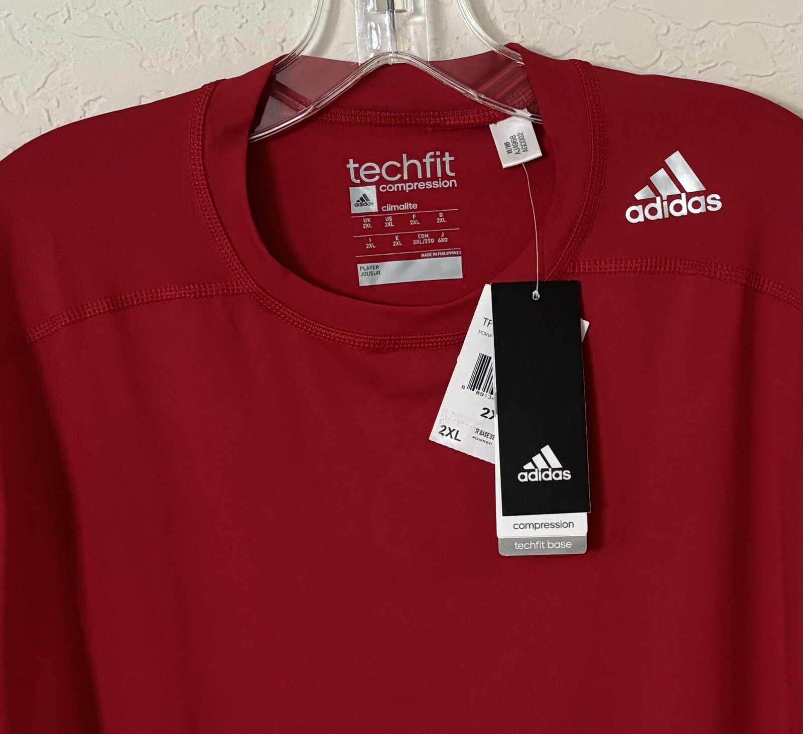 Adidas Techfit Compression TF Base SS Climalite 2XL Tee AJ4968 Red