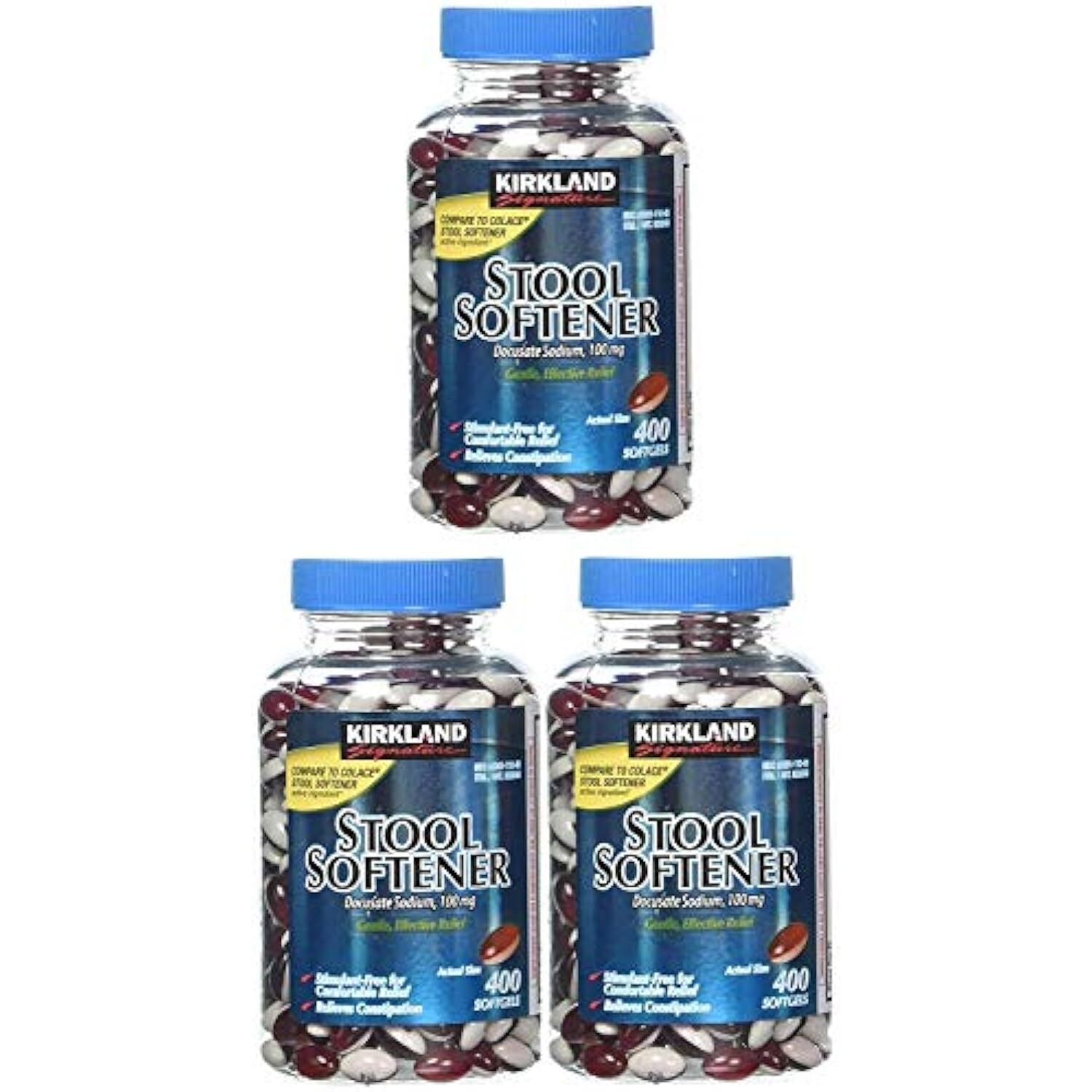 Kirkland Signature 100 Mg Stool Softener, 400 Softgels (Pack of 3)