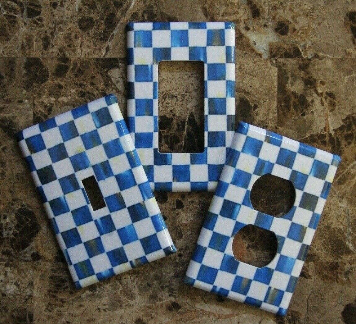 ❤️Blue and White Checkered Switch Plate Outlet Covers❤️