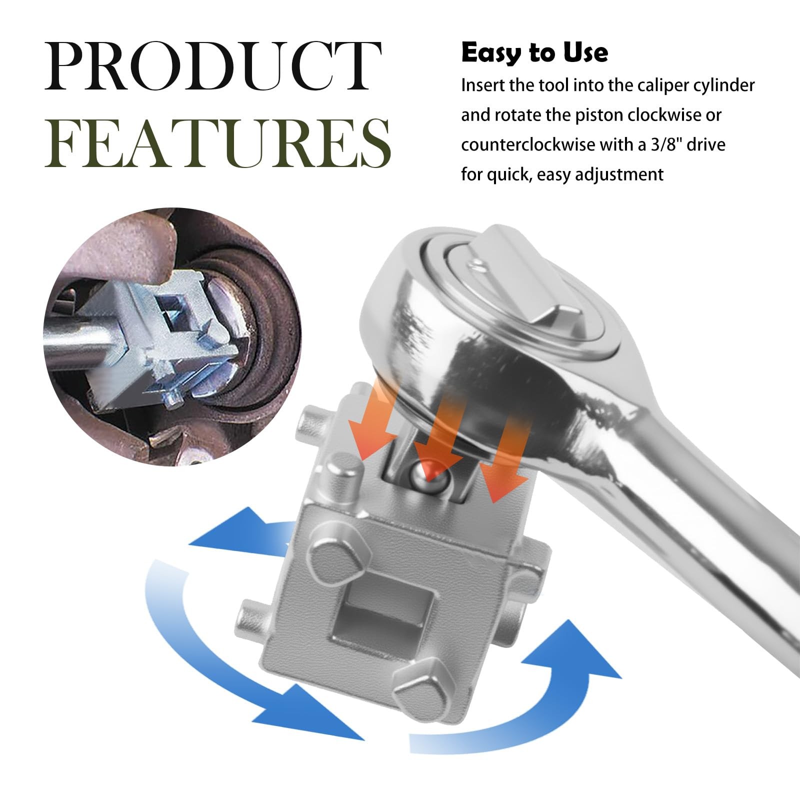 Silver Car Cube Brake Caliper Compression Tool 3/8 Inch