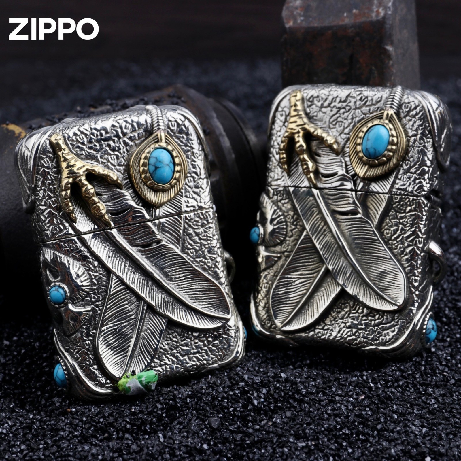 Zippo Blazing Sun Eagle Heavy Armor Turquoise Native American Lighter Collectibl