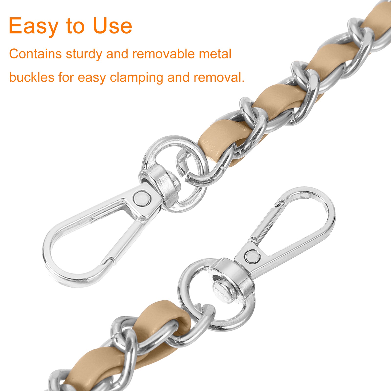 Purse Strap, 24" Leather for Shoulder Strap (Khaki, Silver)