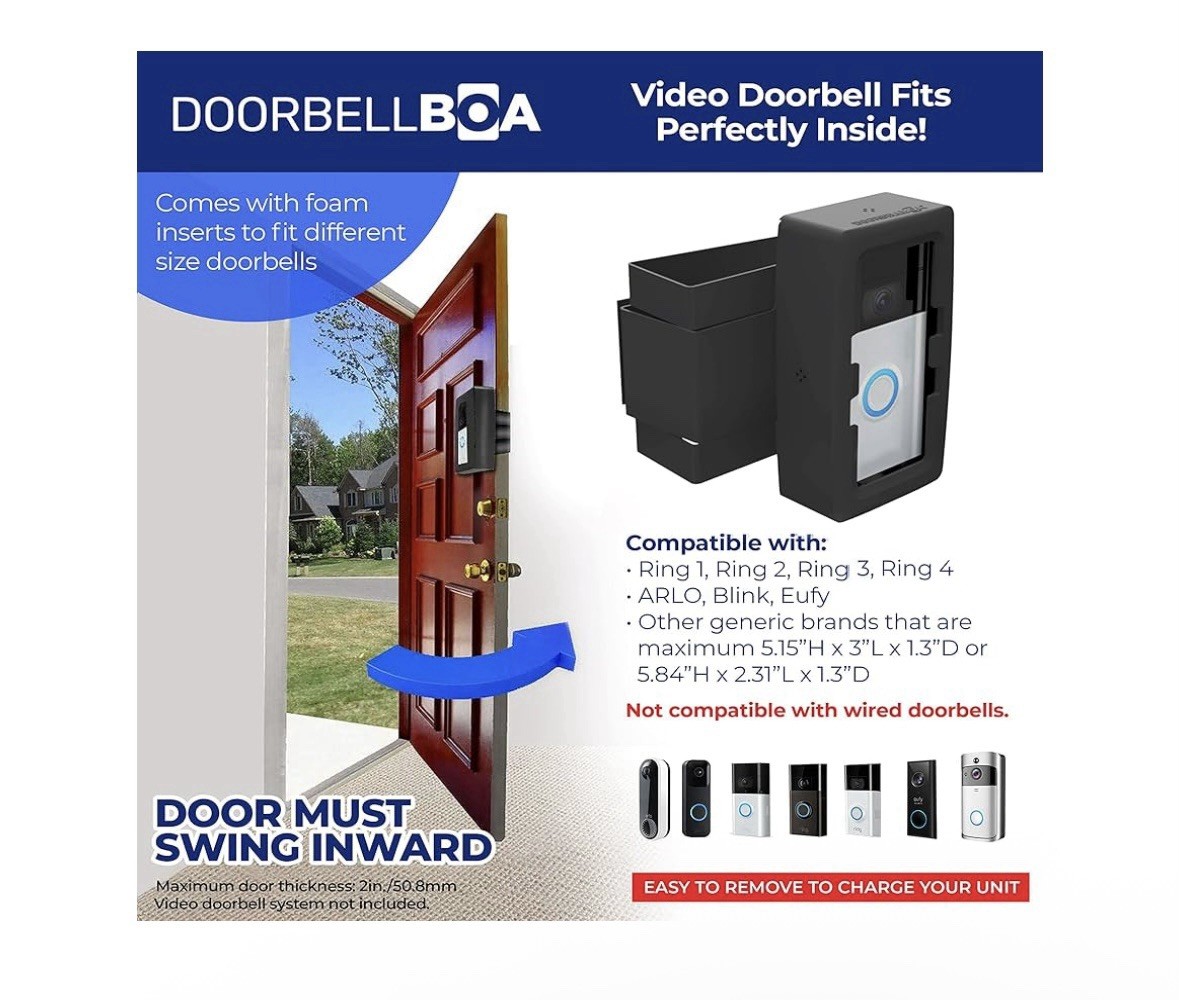 DoorbellBoa Anti-Theft Video Doorbell Door Mount, Compatible with Ring & Others
