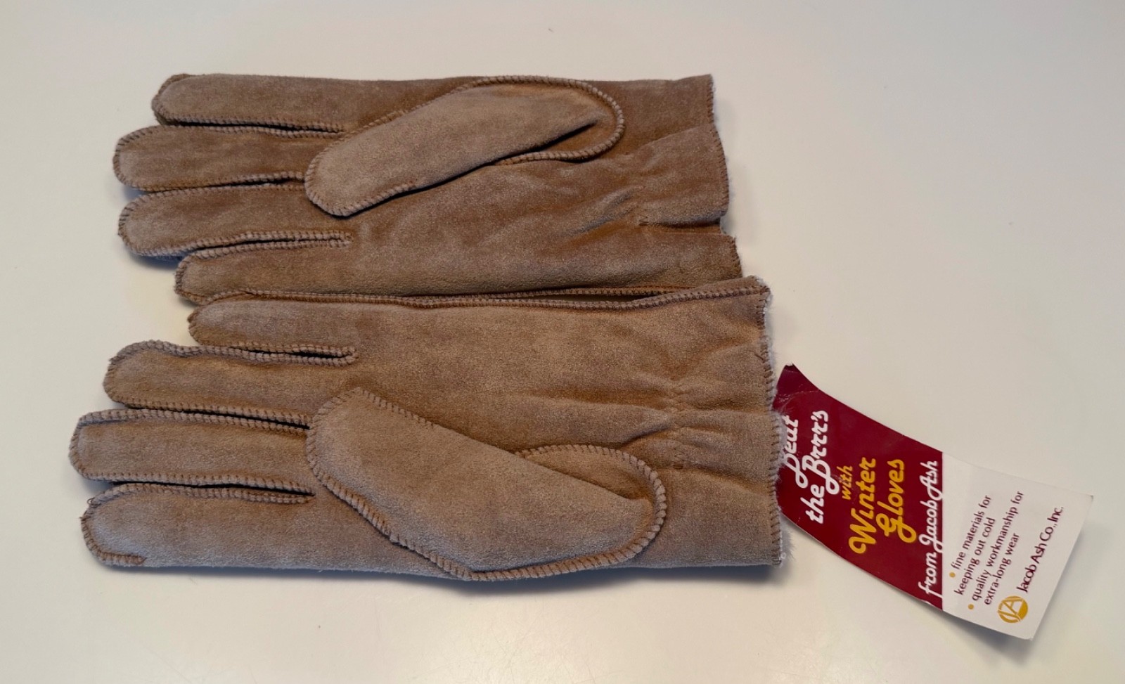 New with Tags - Pair JACOB ASH Genuine Suede Leather Gloves, Lined, Tan, XLarge