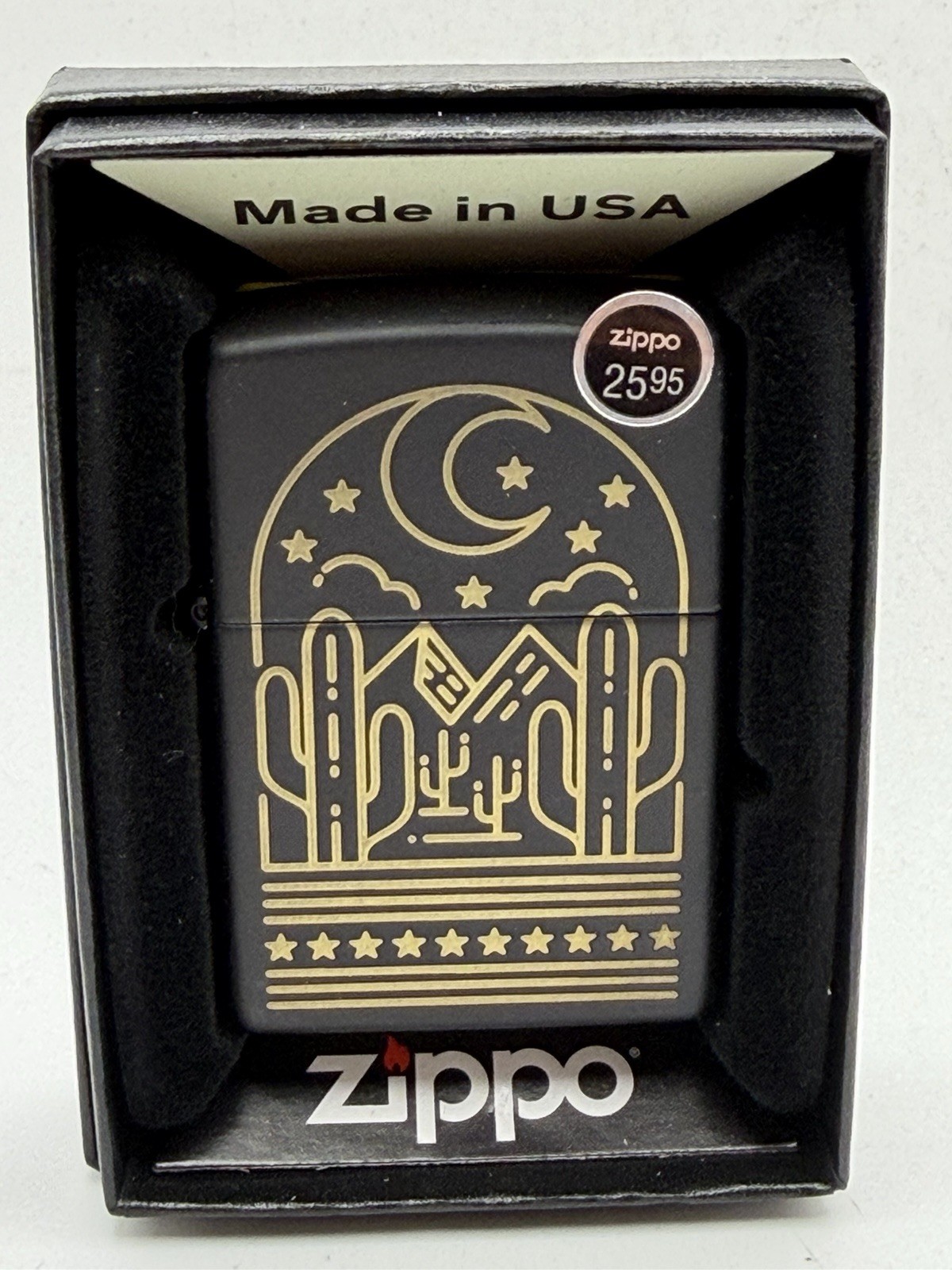 2026 Cactus At Night Southwest Scene Black Matte Zippo Lighter New 47531