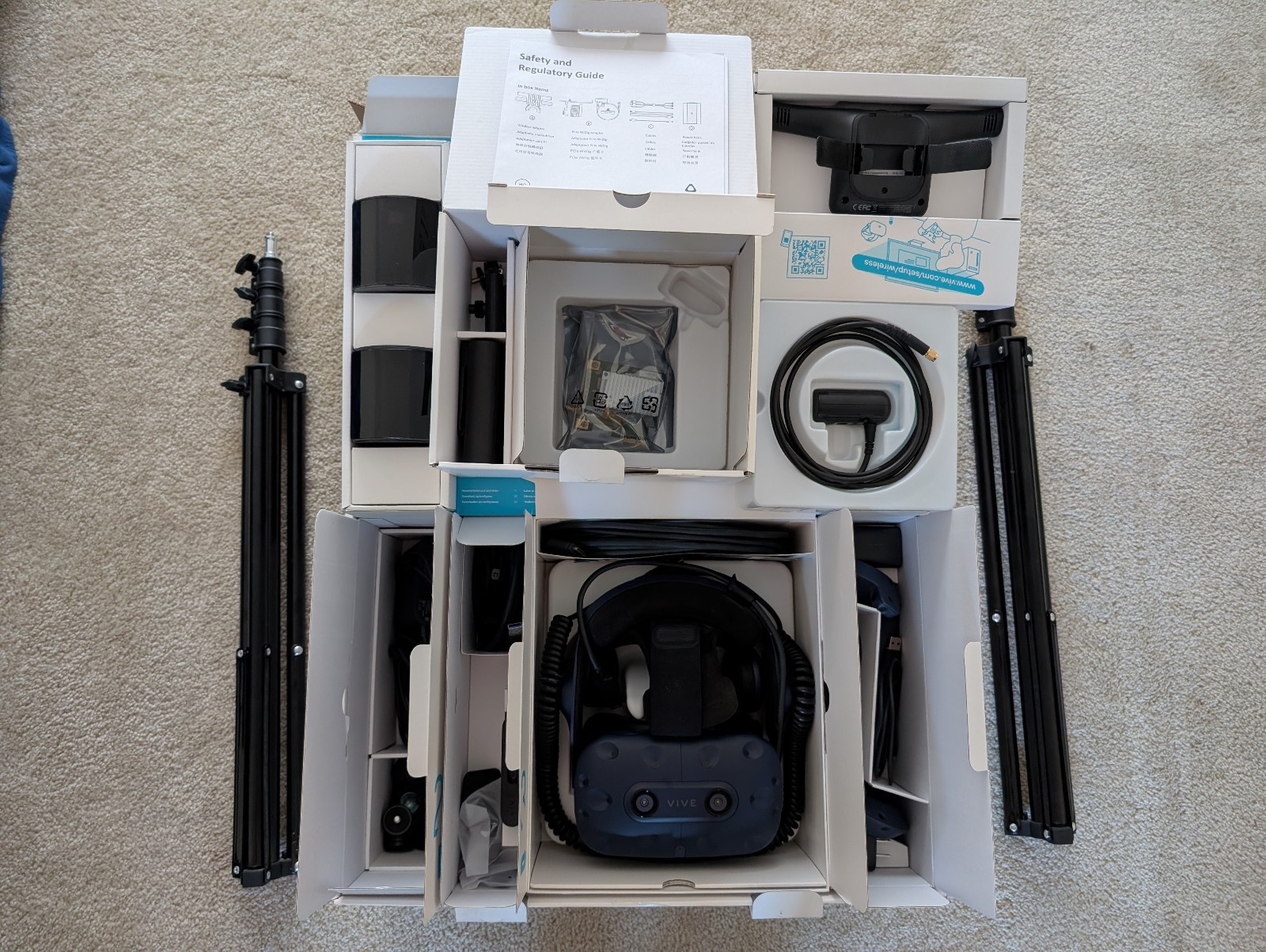 HTC Vive Pro Full Kit + Wireless Adaptor, 2 Battery Packs, and Lighthouse Stands