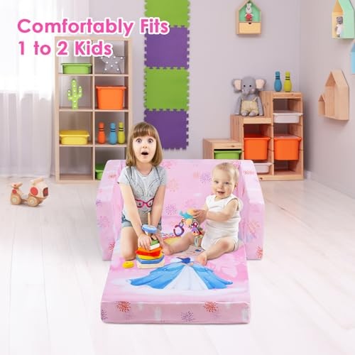 Foldable Kids Sofas Couch 2 in 1 Children Convertible Sofa to Lounger Princess