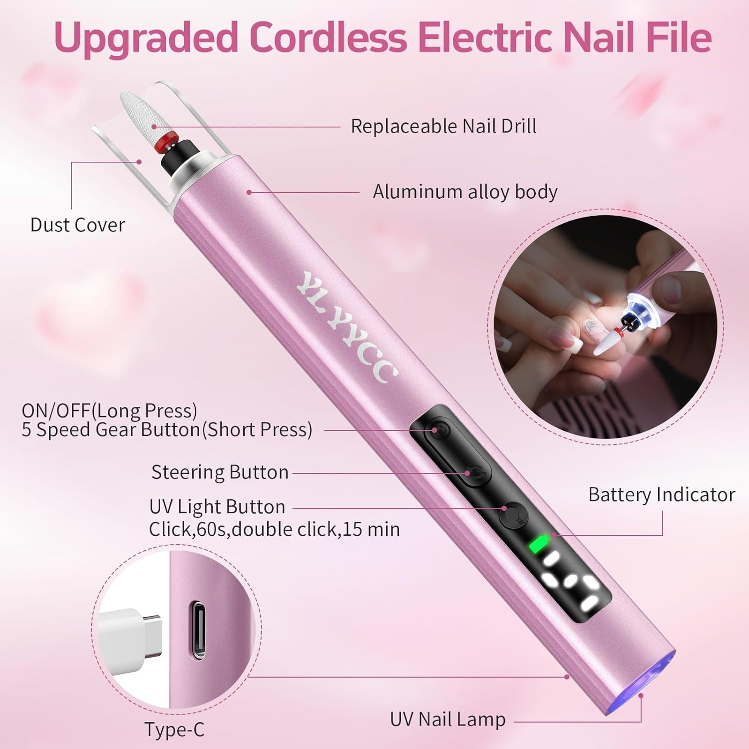 Cordless Nail Drill Electric File with UV Nail Lamp: Professional for Acrylic Ge