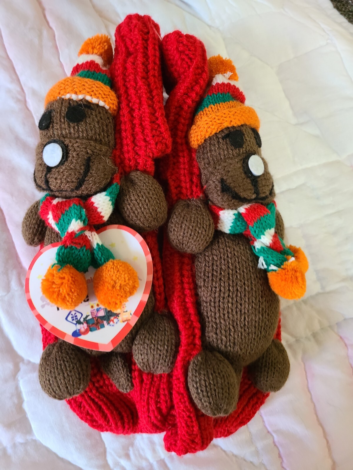 Slipper Socks NEW  Women's Sz S/M Red W/Puppy Dog  Knit Non Slip Holiday Gift
