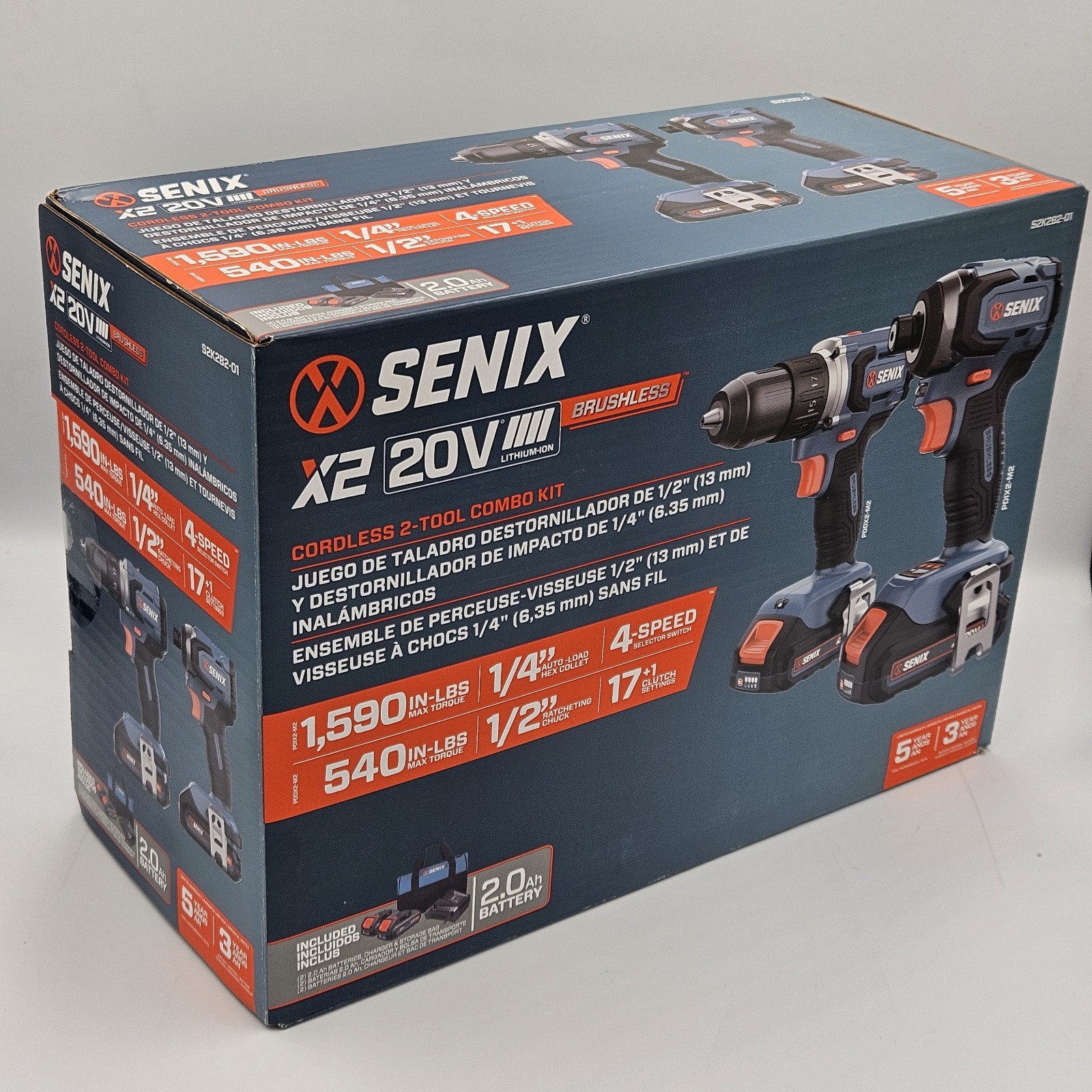 Senix S2K2B2-01 20V Max* 2-Tool Combo Kit w/2 Batteries (2 Ah) New