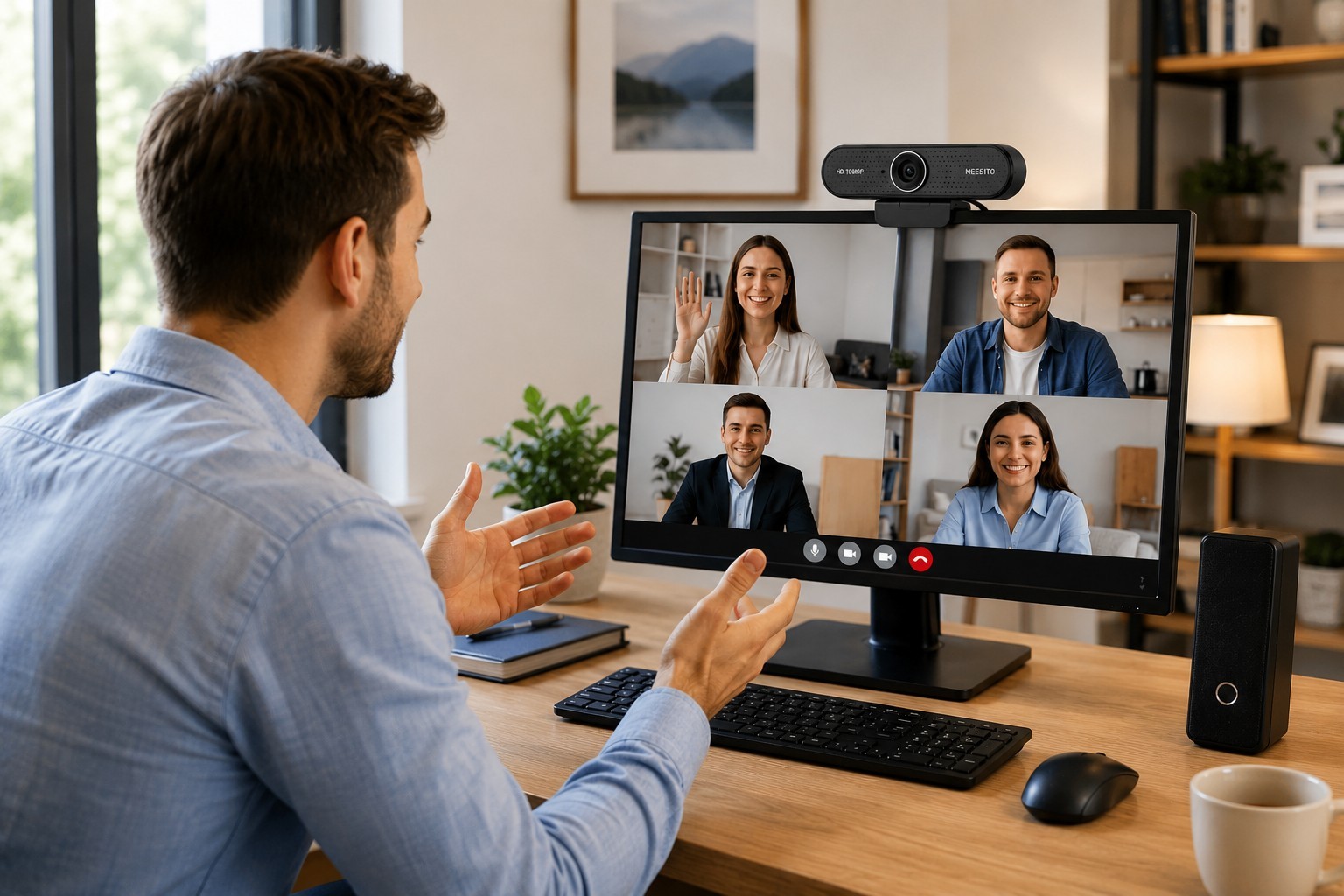 Webcam with Microphone and Speaker, 1080P Web Camera for Desktop Computer Laptop