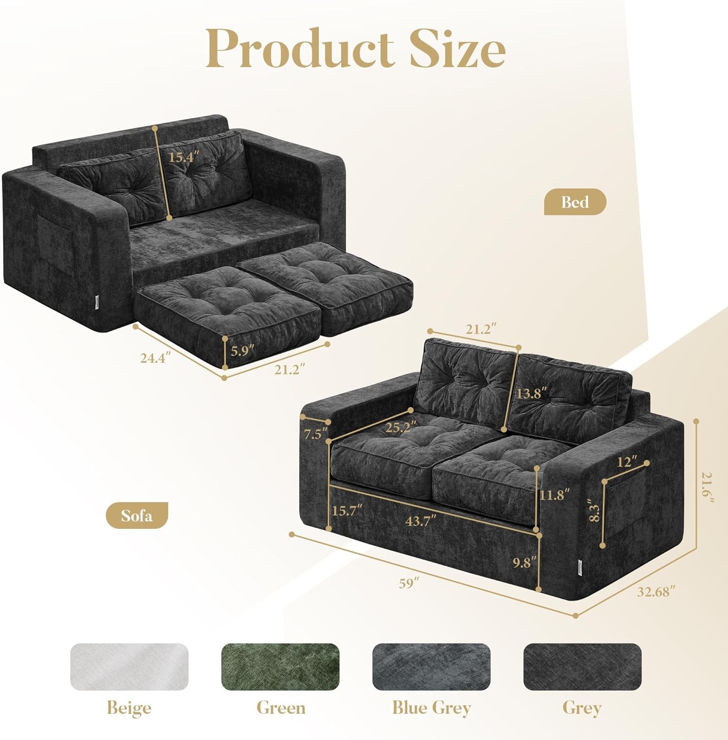 Sofa Couch Loveseat Sofa W/ Chenille Fabric 2-Seater Sofa Small Spaces