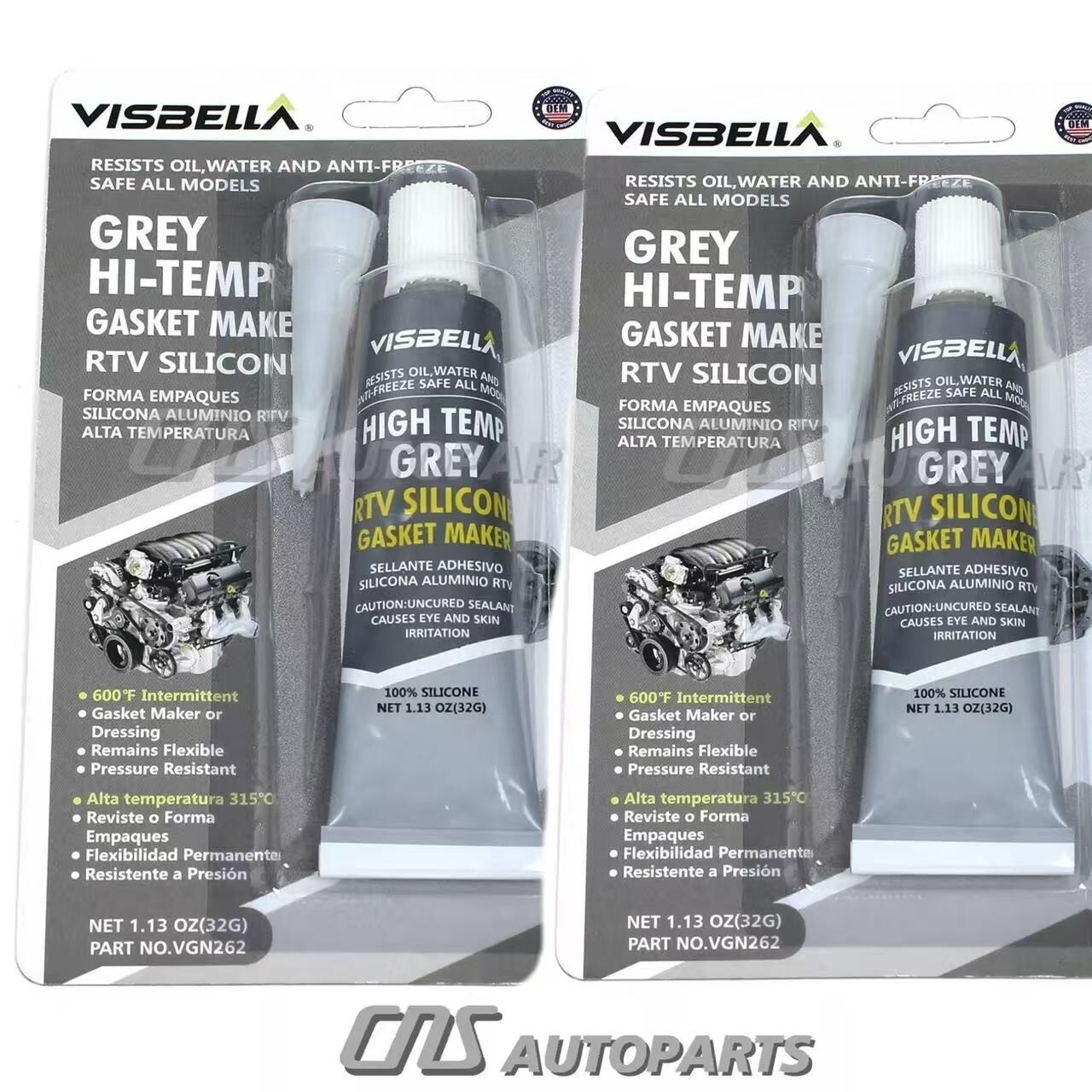 2 PCS GREY Hi-Temp RTV Silicone Gasket Maker (64g) Resists Oil Water Anti-Freeze