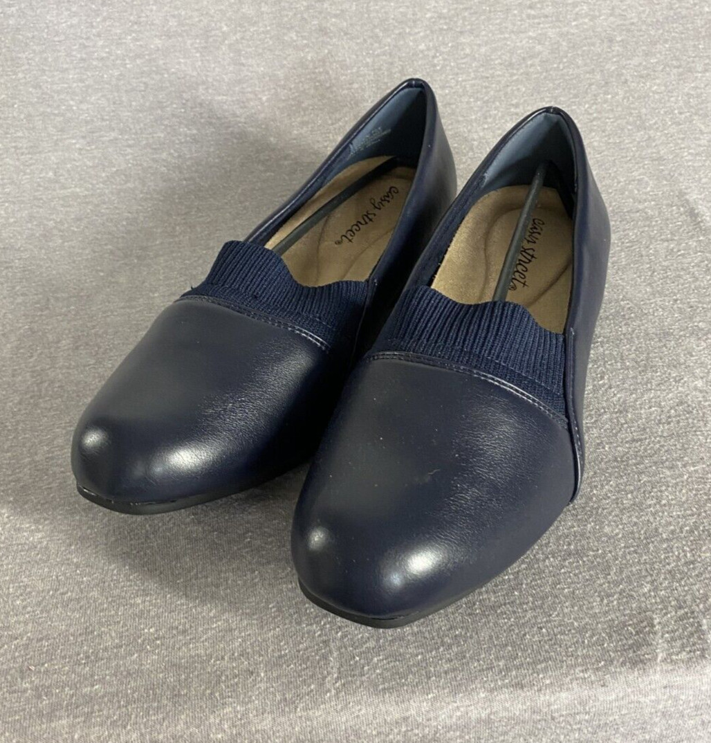 NEW Easy Street Shoes Aba Slip On Loafers Navy Stretch Womens 7.5W Super Flex