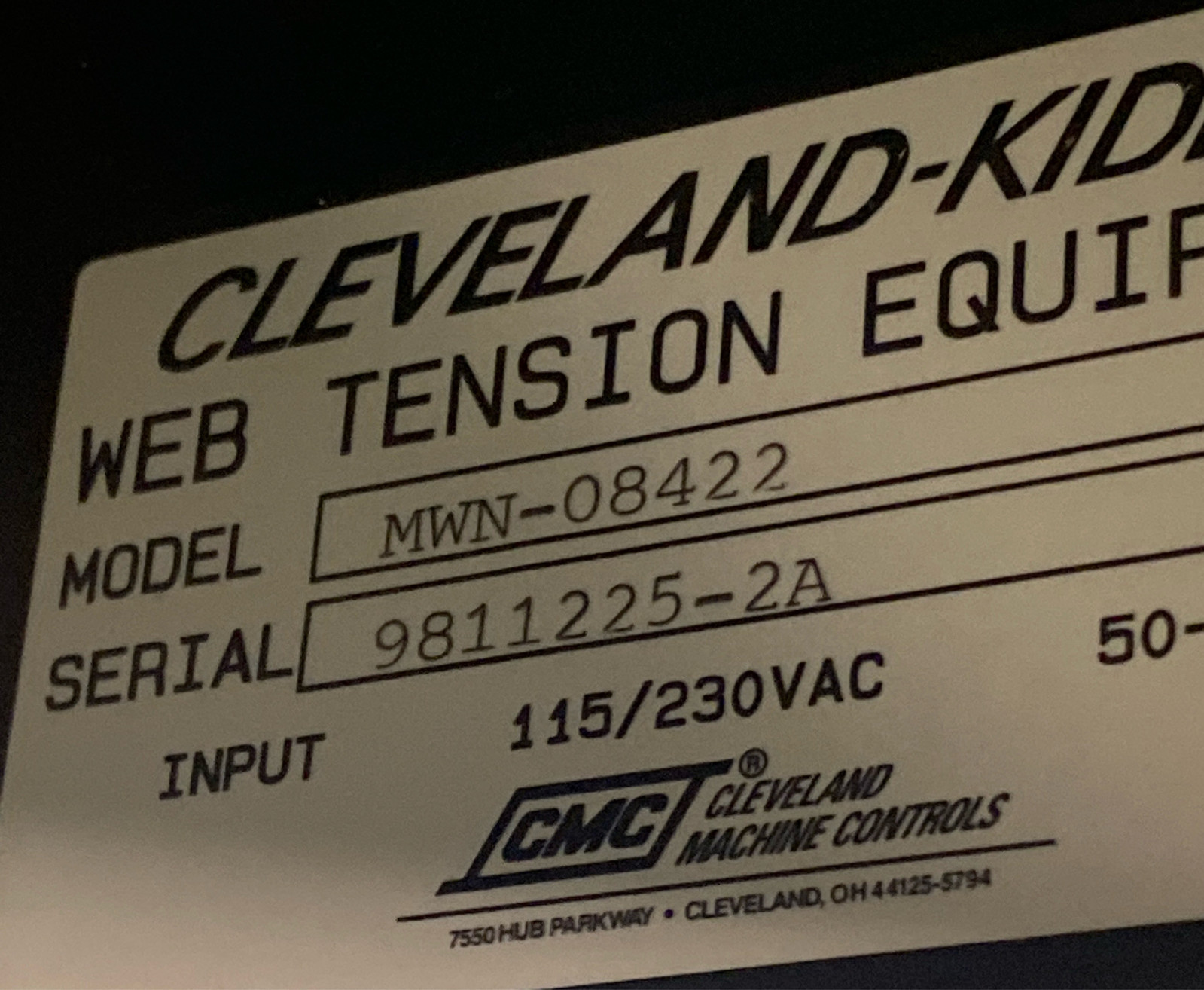 Cleveland Machine MWN-08422 Kidder Motor Controller 115/230VAC