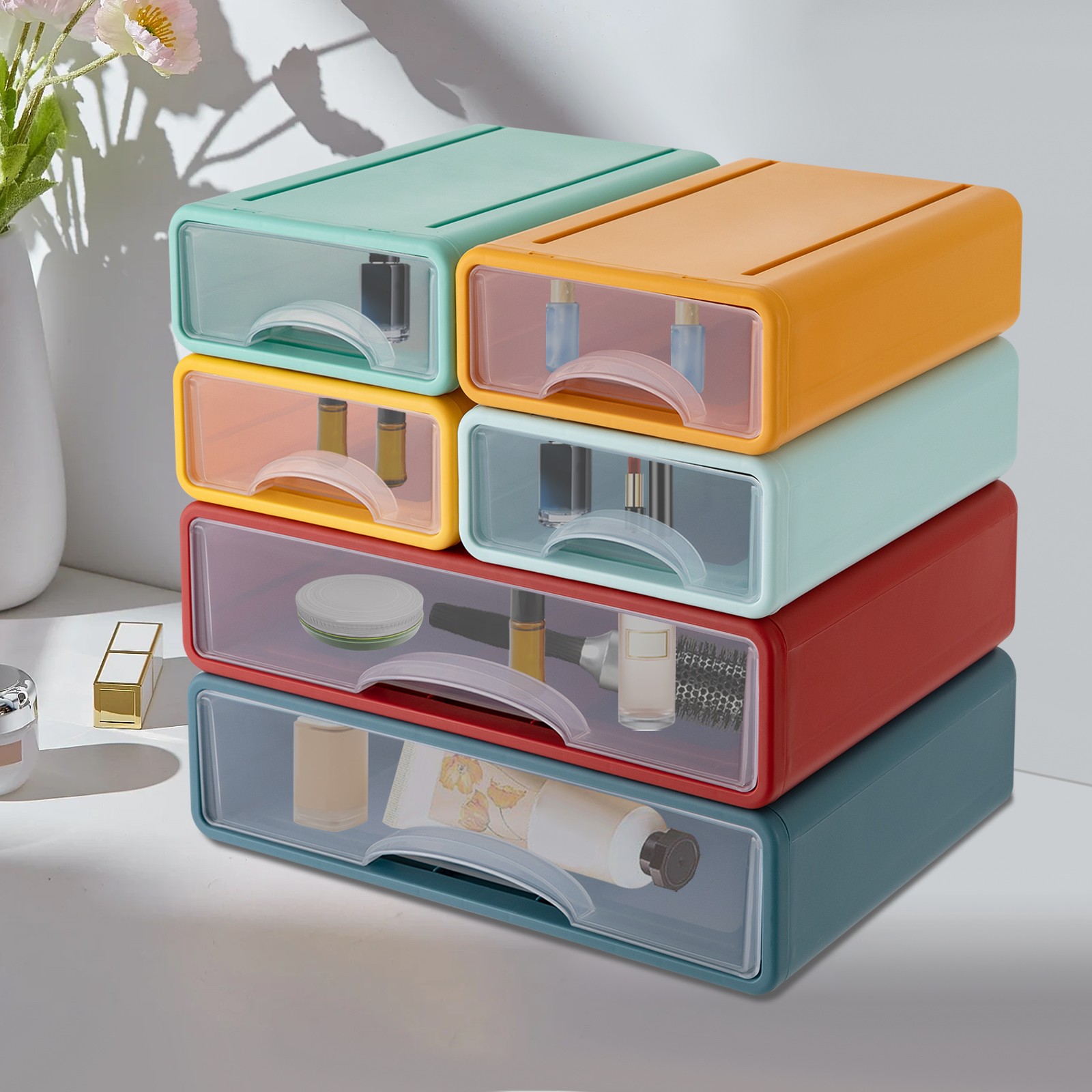 Desktop Drawer Organizer with 6 Stackable Drawers for Home & Office