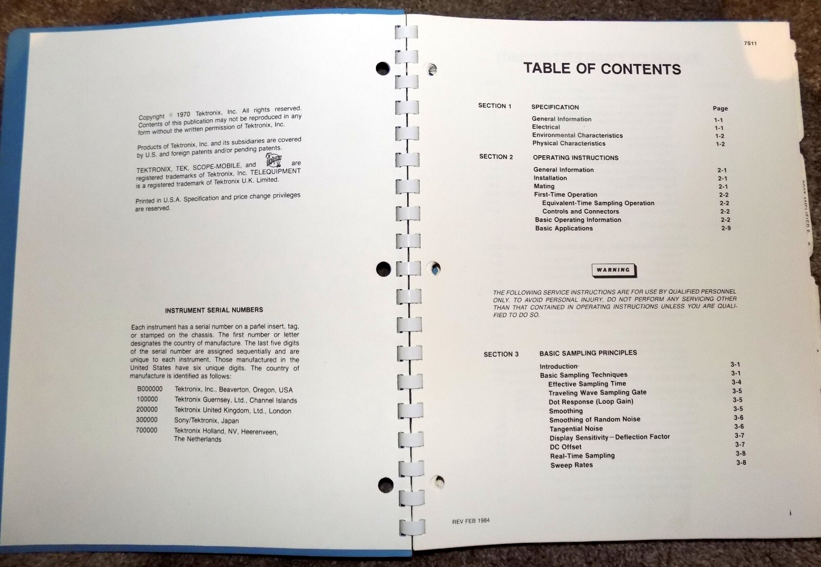 Tektronix 7S11 Sampling Unit Instruction Manual OEM 1970