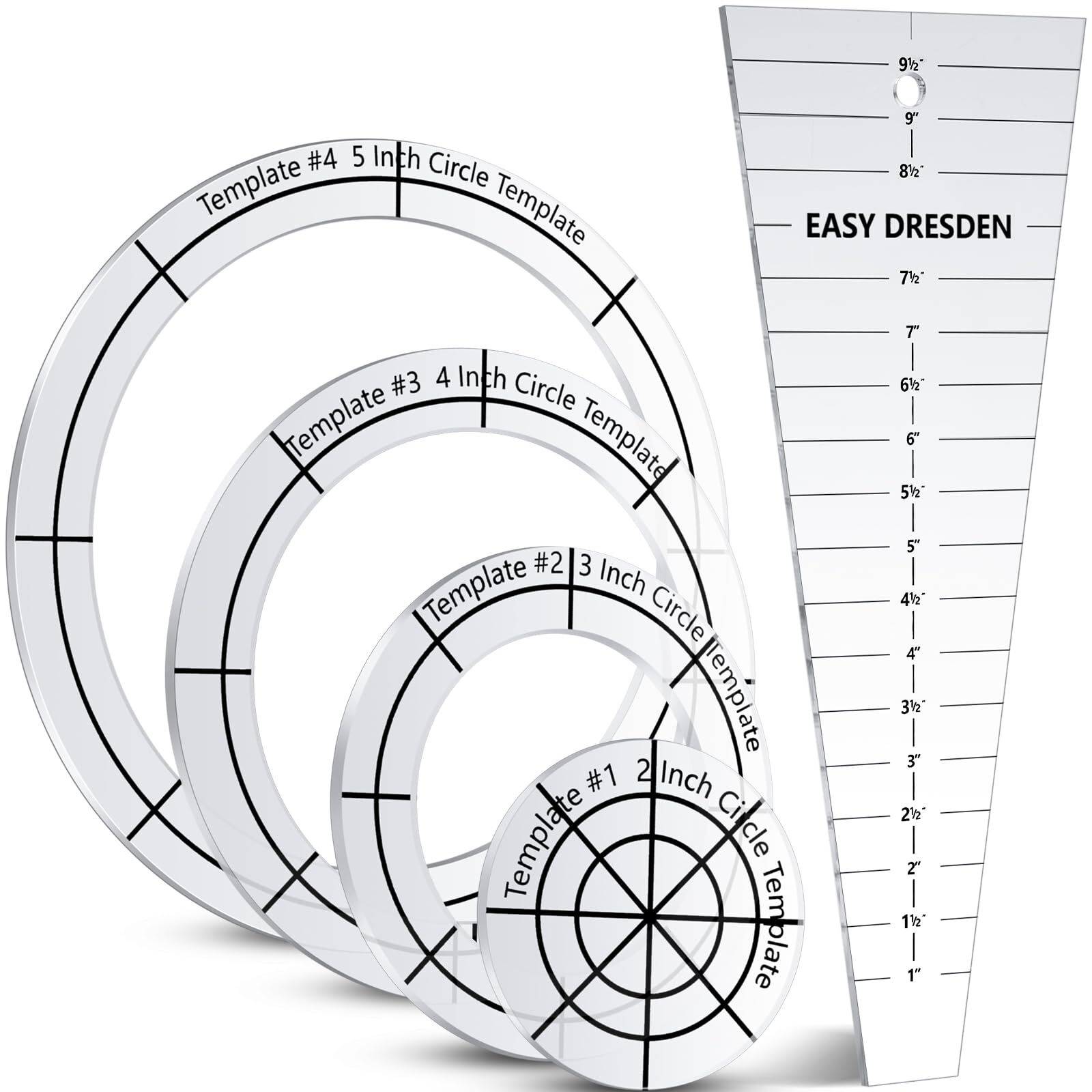 5 Pcs Acrylic Quilting Template Ruler 10 Inch Dresden Plate Template for Quil...