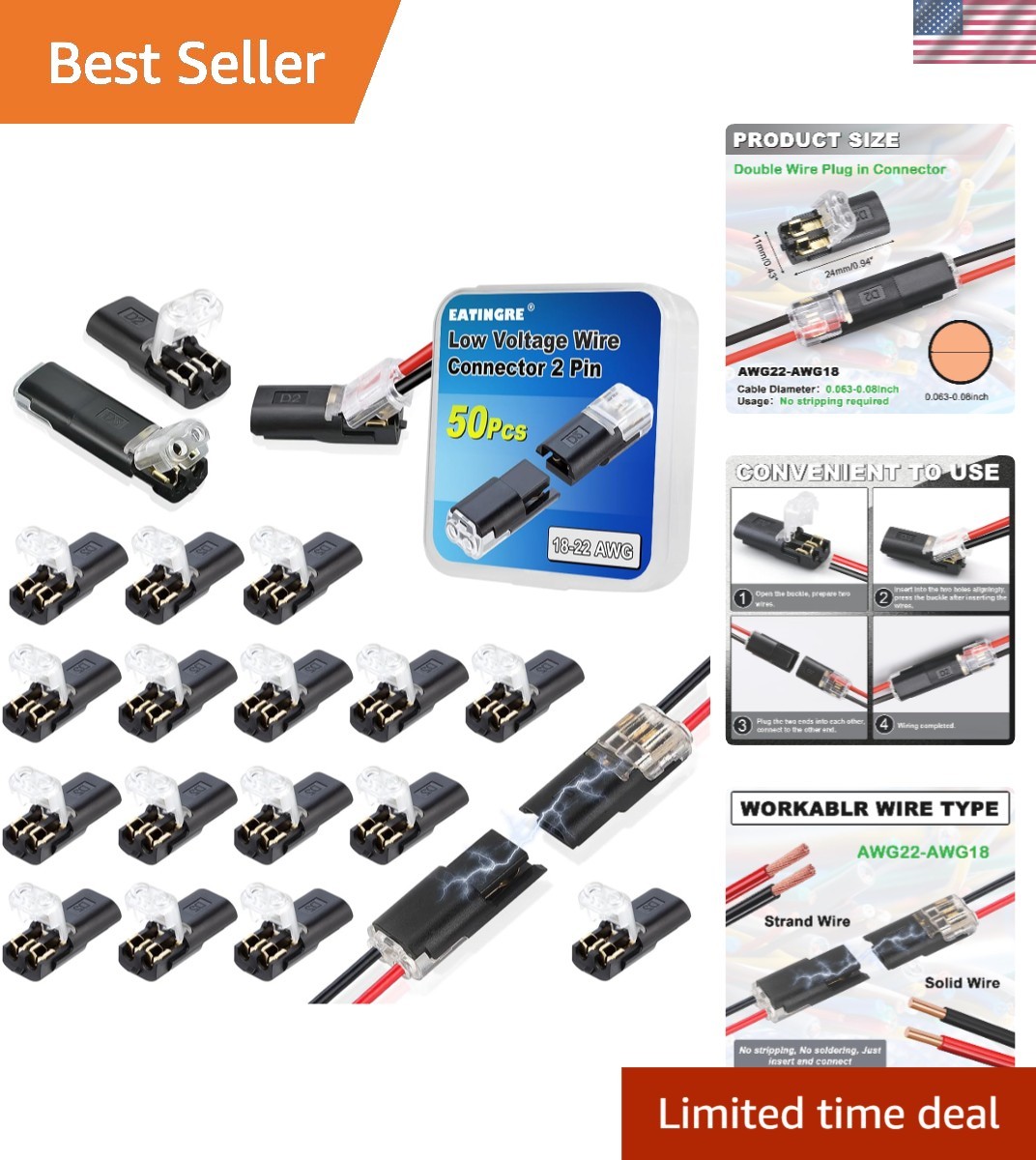 Polycarbonate 50 Pack Quick Connectors for Easy LED Strip Installation