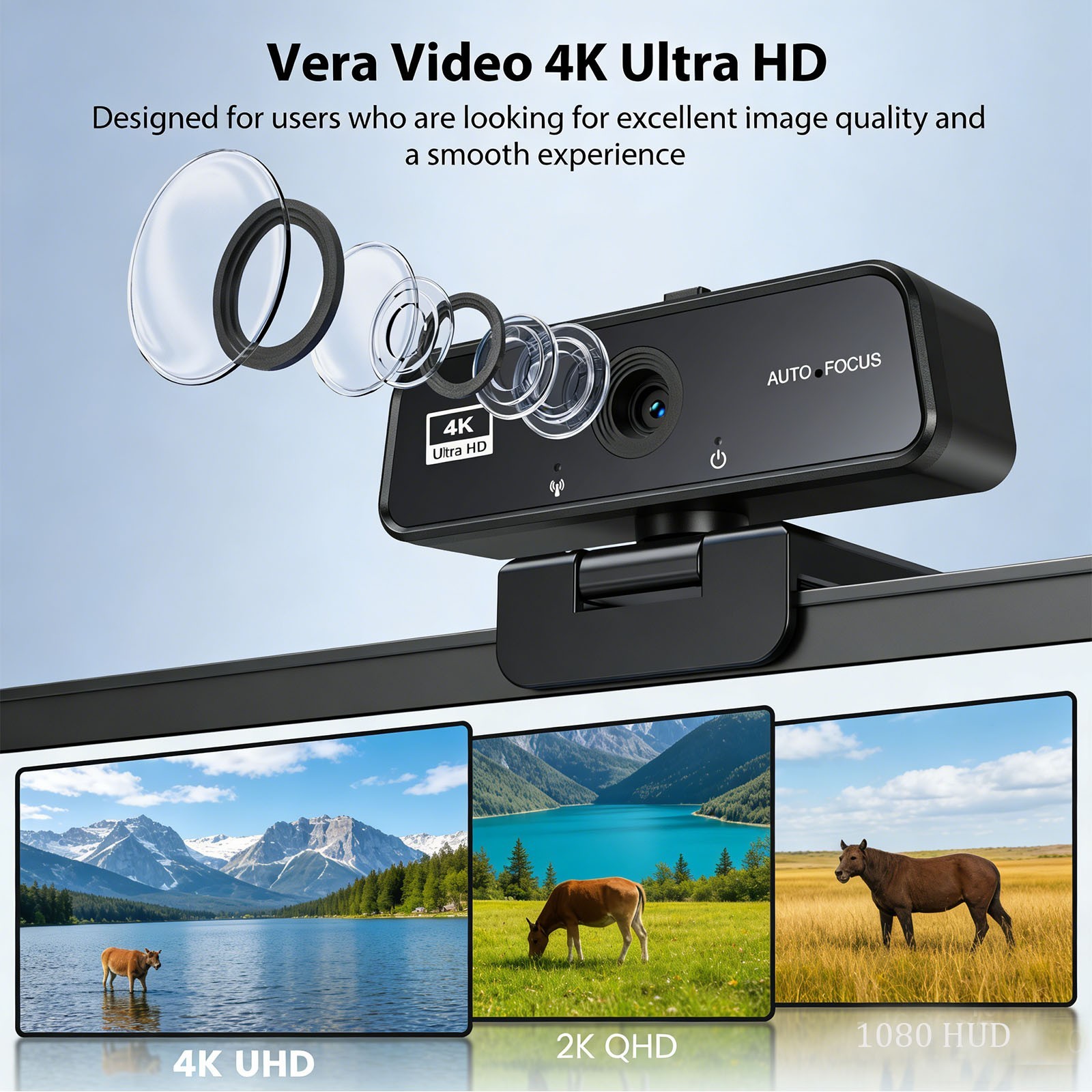 4K USB Webcam Built-in Microphone Autofocus Web Camera for PC Desktop Laptop