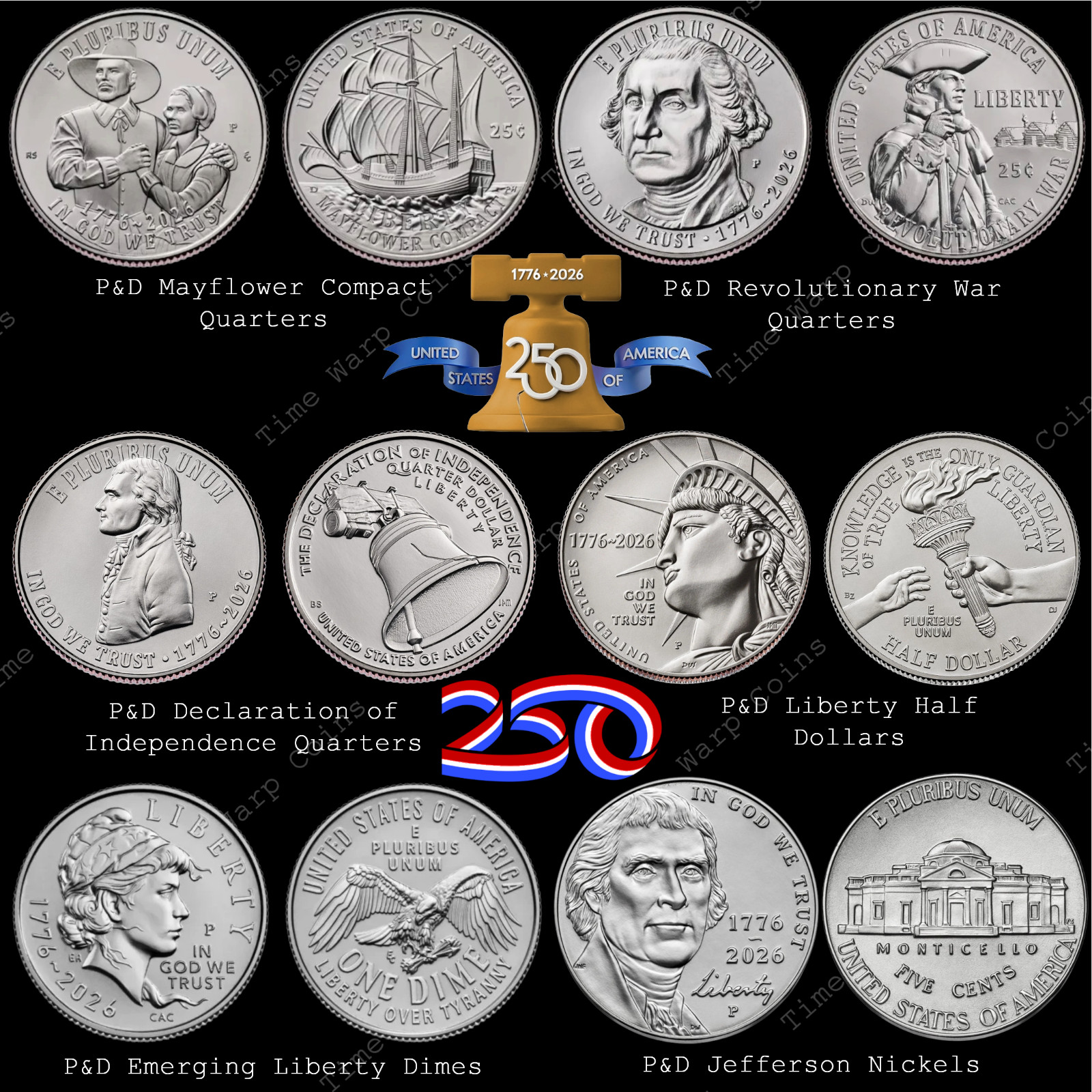 2026 P&D BU SemiQ Quarters Dimes Nickels Halves 12 Coins in Capsules